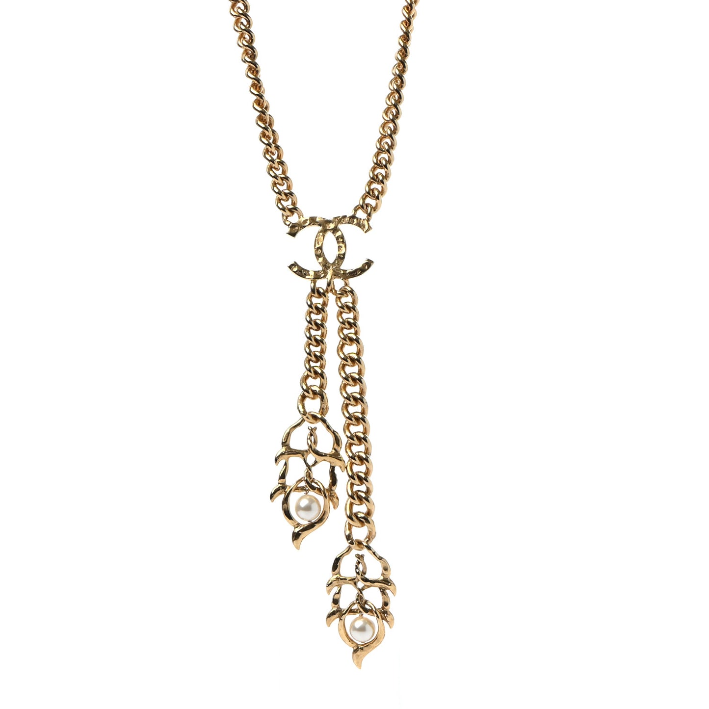 Pearl Metal CC Chain Necklace Gold