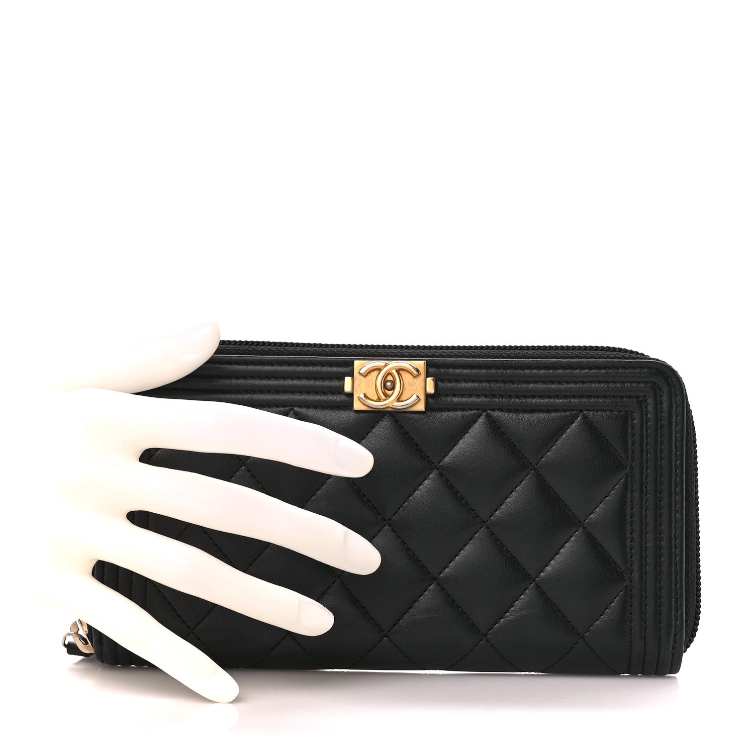 Chanel Lambskin Quilted Boy Long Zip Around Wallet Black 2 of 11