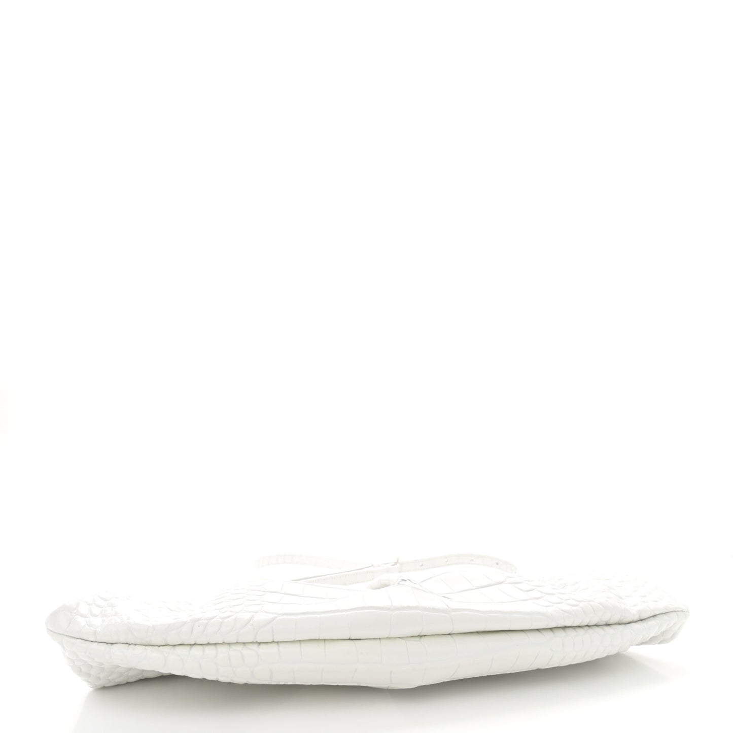 Shiny Supple Calfskin Logo Crocodile Embossed XL Cloud Clutch White