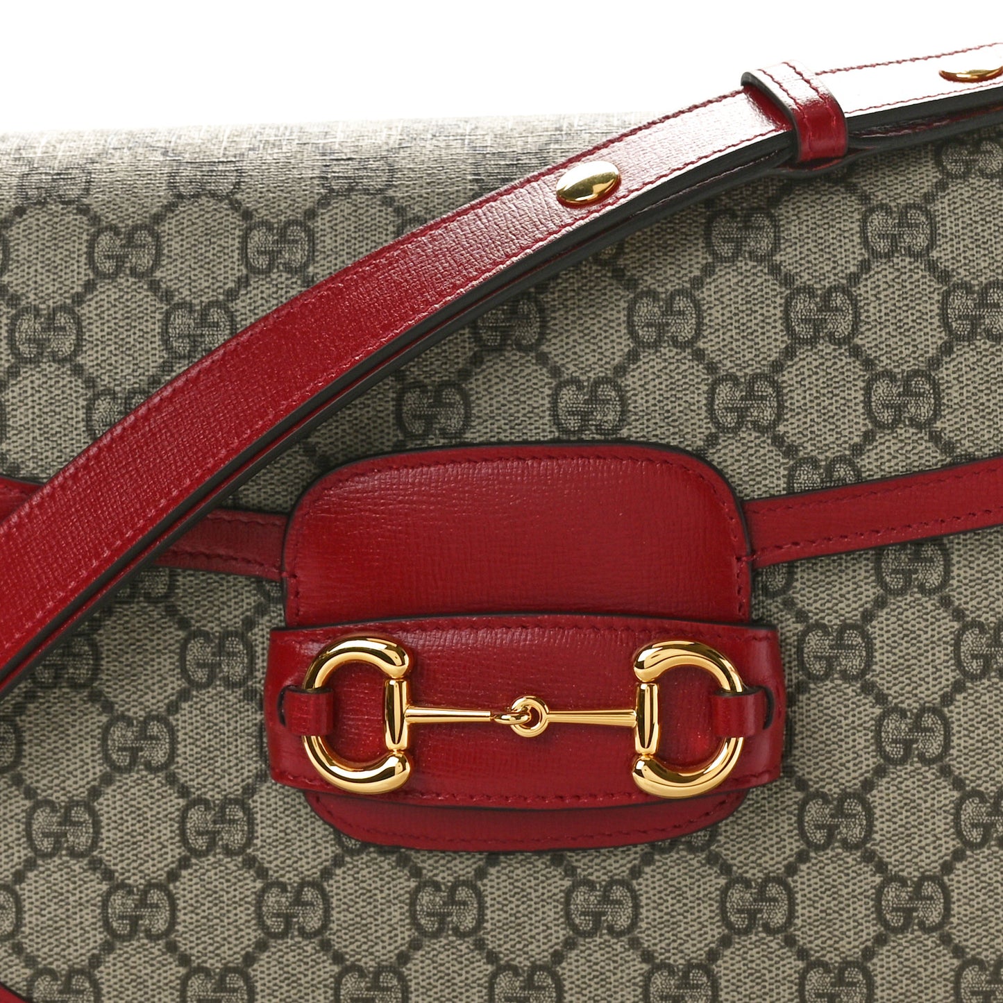 GG Supreme Monogram Azalea Calfskin Horsebit 1955 Shoulder Bag Beige Ebony New Cherry Red