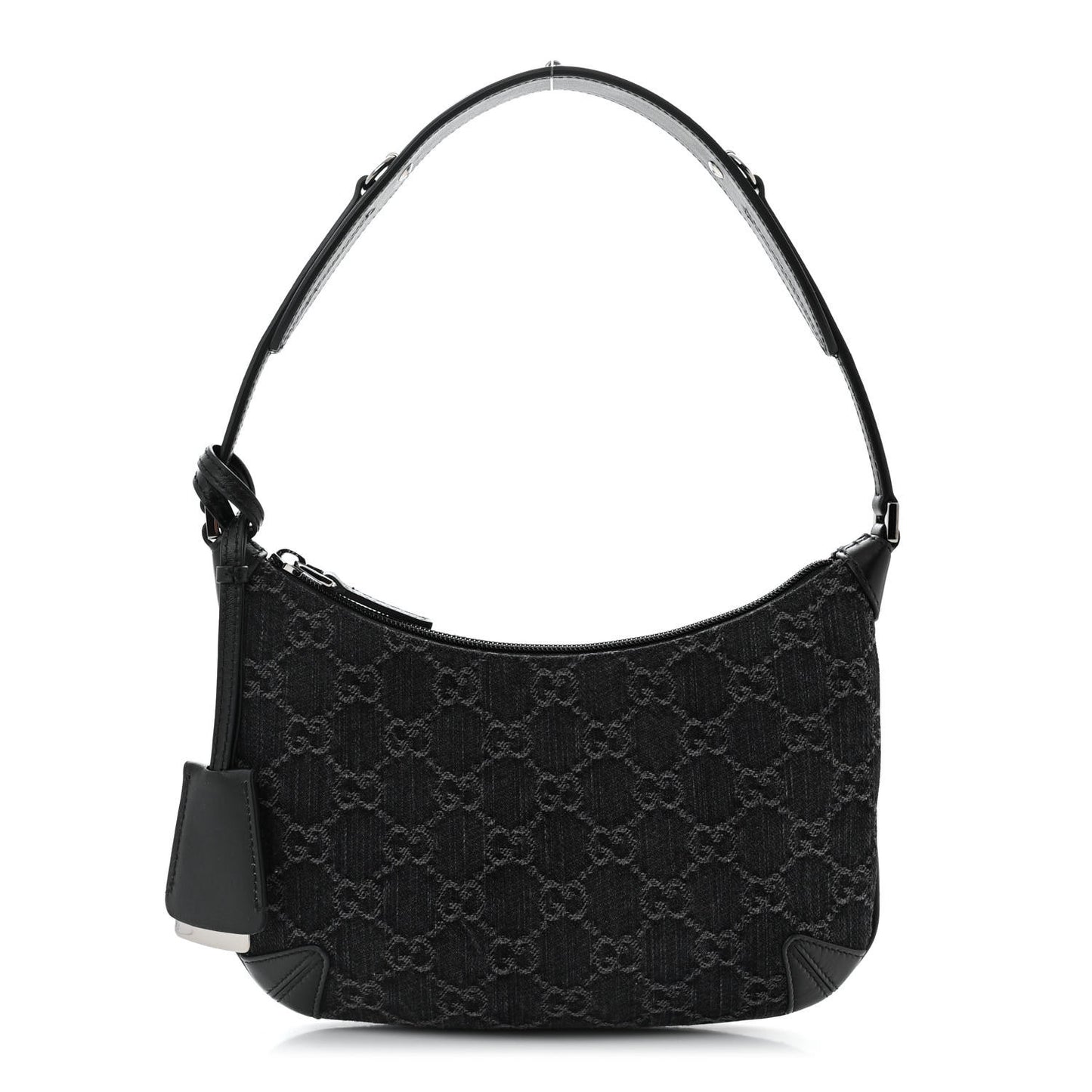 Jacquard Black Denim GG Monogram Horsebit Slim Small Shoulder Bag Black Grey