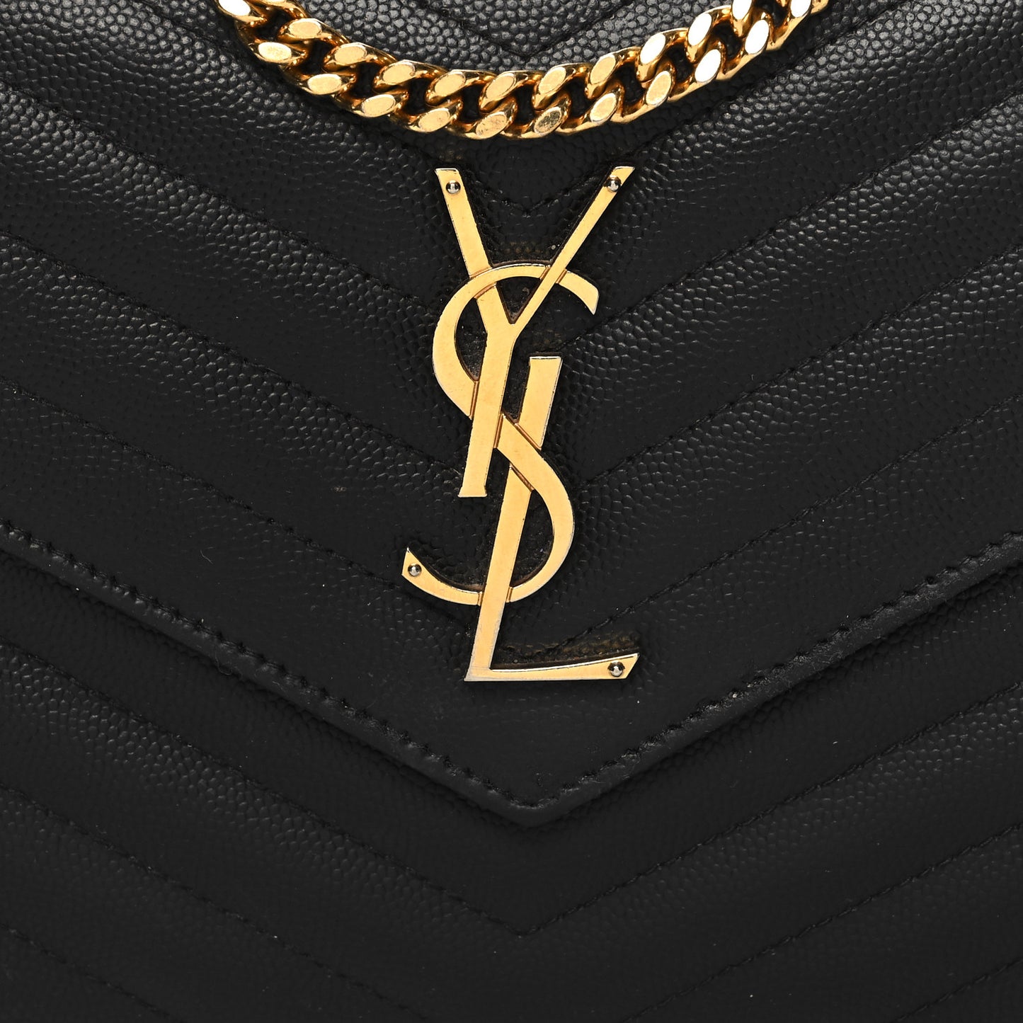 Grain De Poudre Matelasse Chevron Monogram Chain Wallet Black