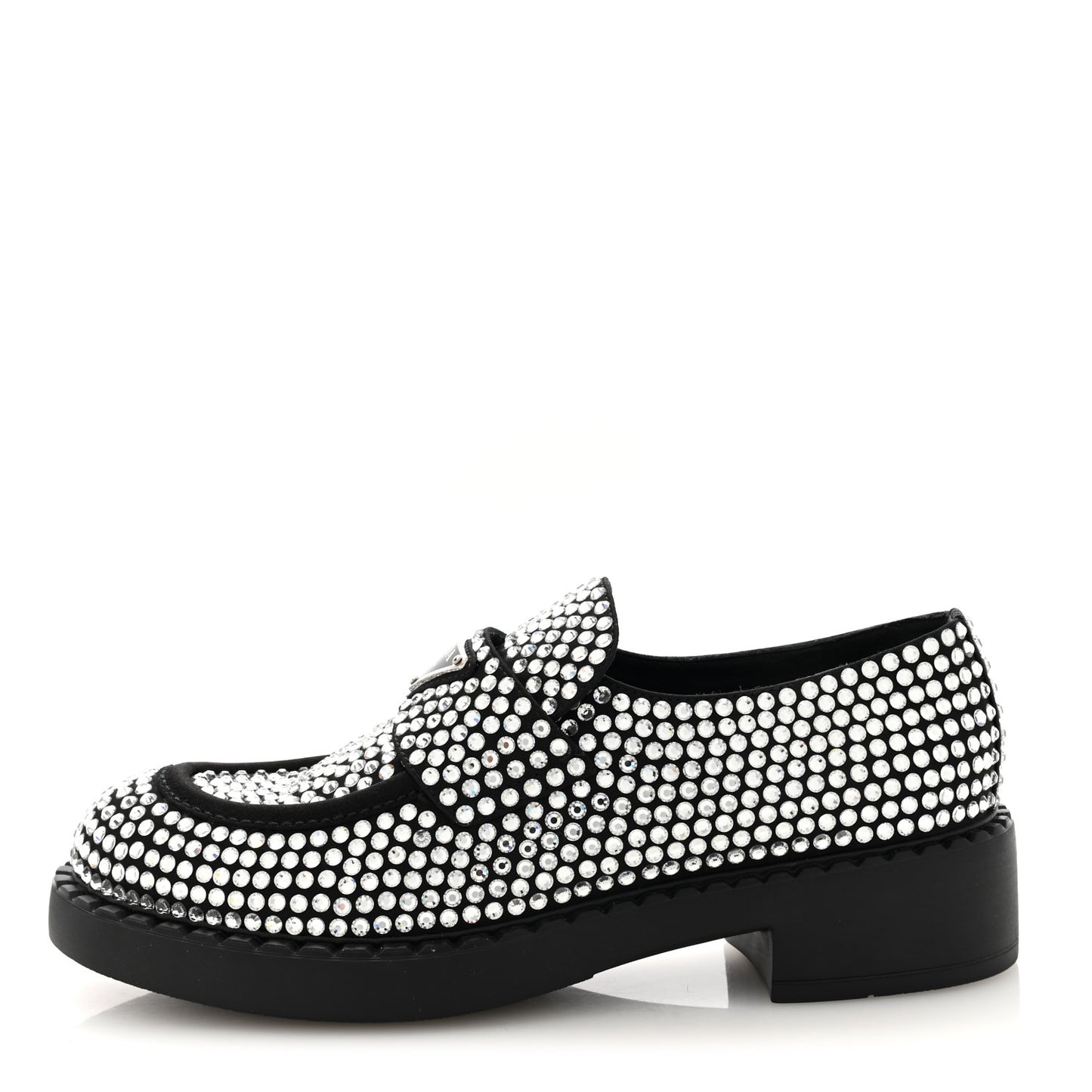 Satin Crystal Metal Triangle Logo 50mm Loafers 37.5 Cristal