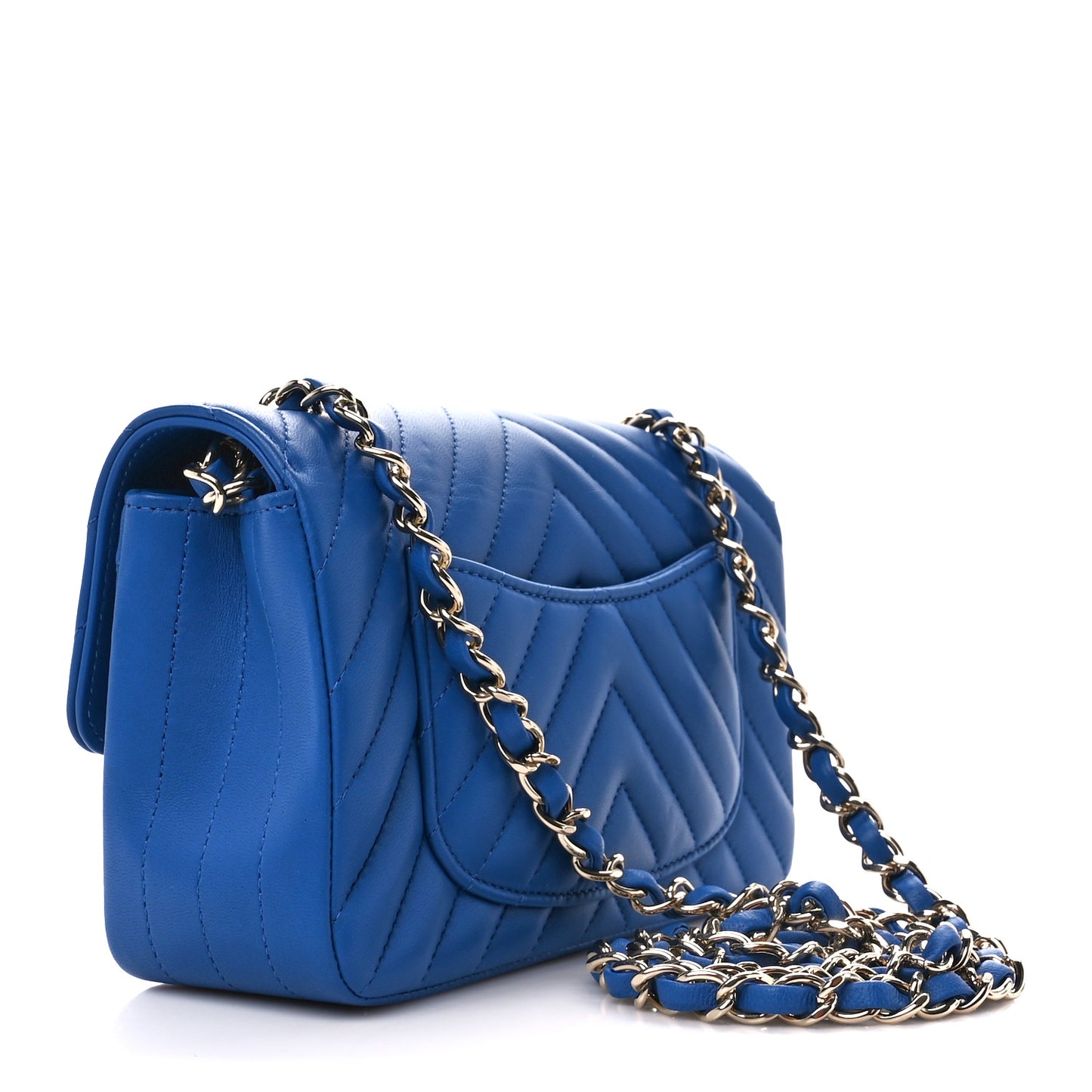 Lambskin Chevron Quilted Mini Rectangular Flap Blue