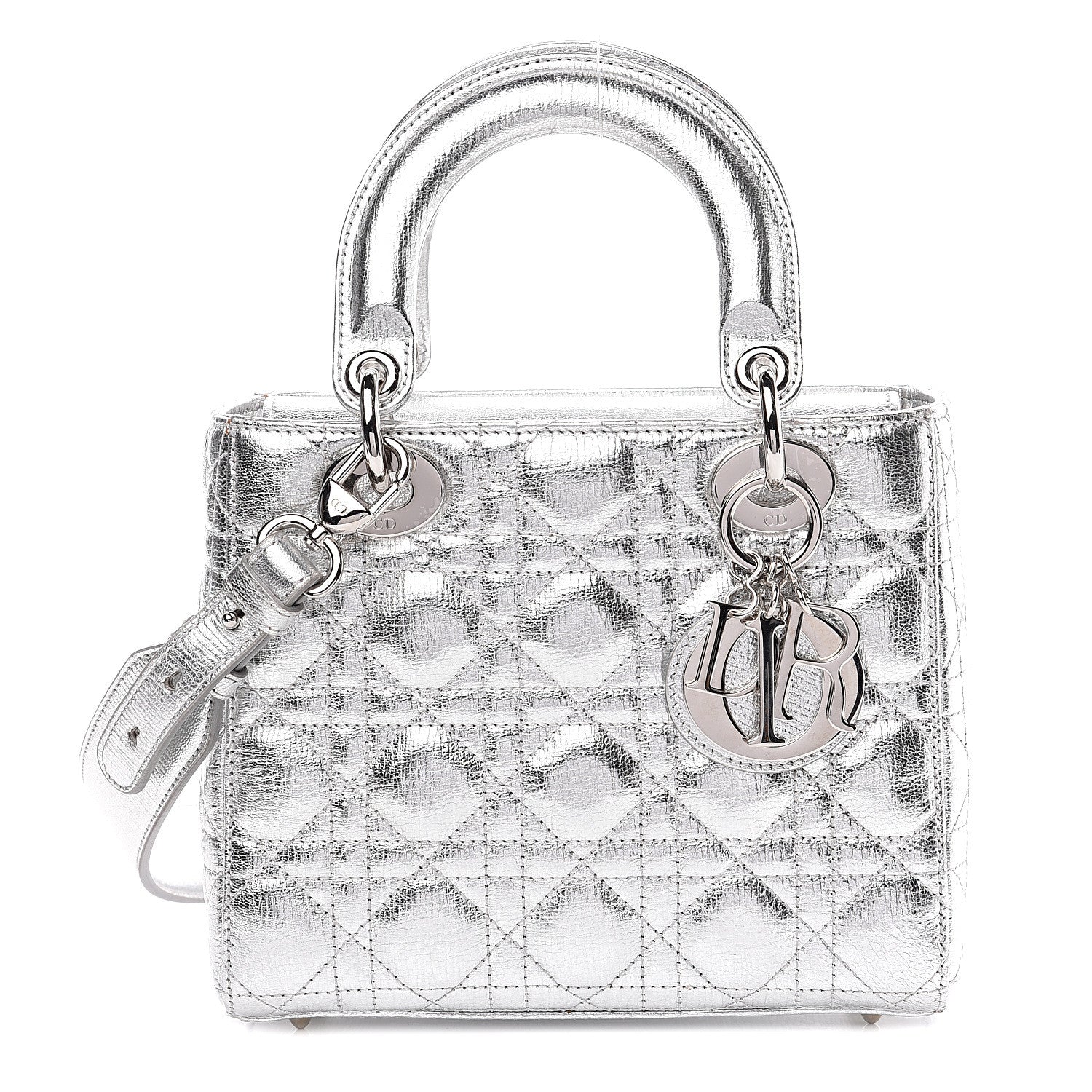 Christian Dior Metallic Grained Calfskin Cannage My ABCDior Lady Dior Silver 1 of 9