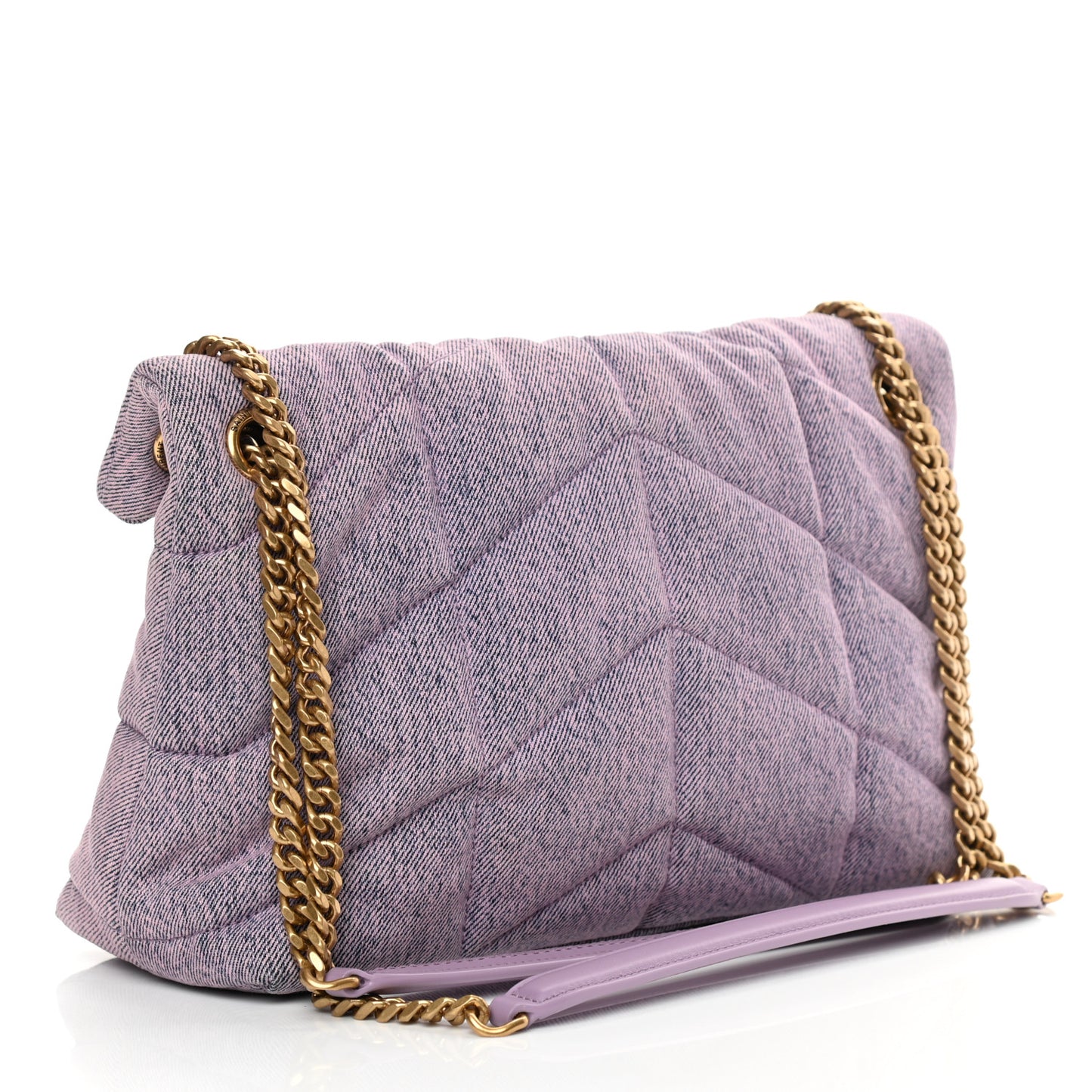 Denim Quilted Small Loulou Puffer Monogram Chain Satchel Bleached Lilac