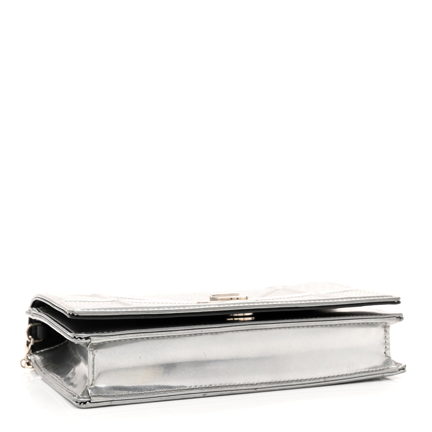Metallic Patent Micro-Cannage Diorama Wallet on Chain Pouch Silver