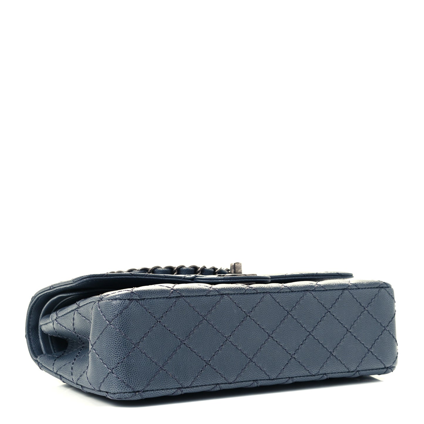 Caviar Quilted Medium Double Flap Grey