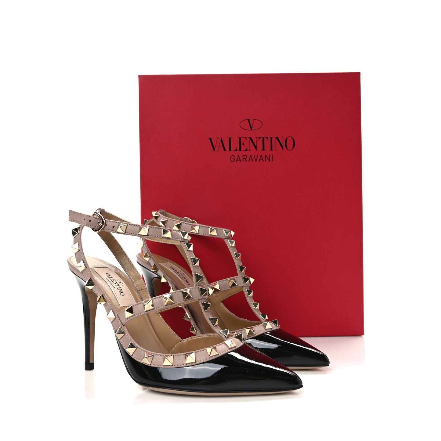 Patent Nappa Rockstud Ankle Strap 100mm Pumps 35 Black Poudre
