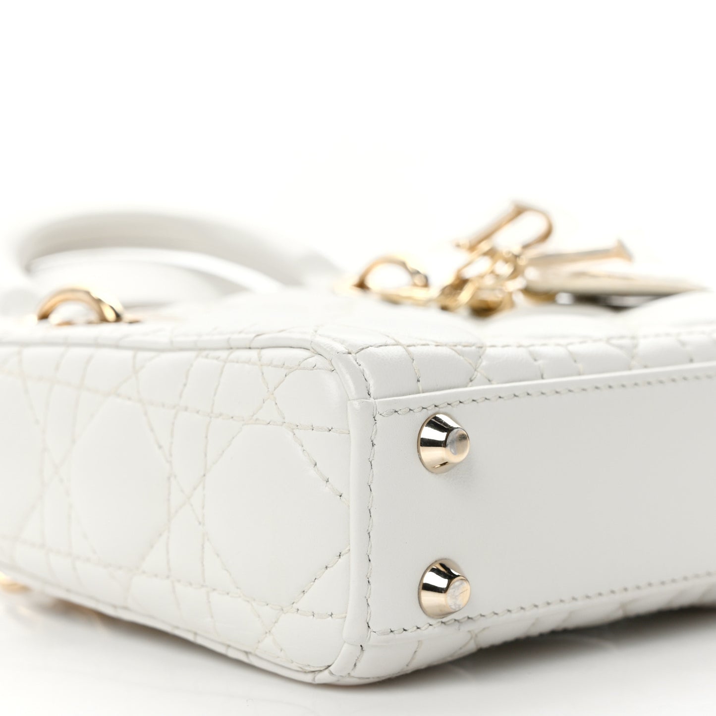 CHRISTIAN DIOR Lambskin Cannage Micro Lady Dior White