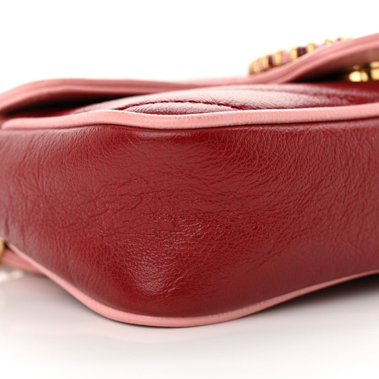 Azalea Calfskin Enamel Matelasse Diagonal Super Mini Torchon GG Marmont Shoulder Bag New Cherry Red Wild Rose