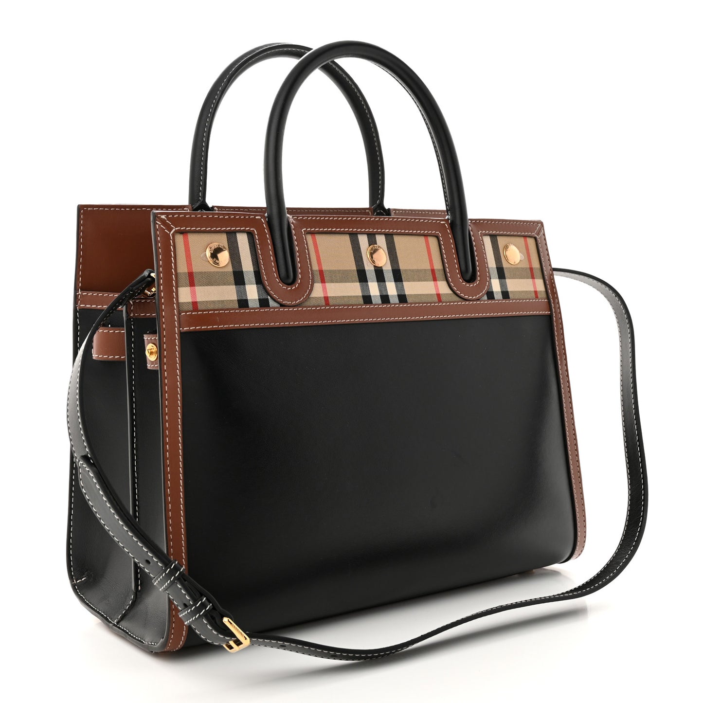 Calfskin Vintage Check Small Two Handle Title Bag Black