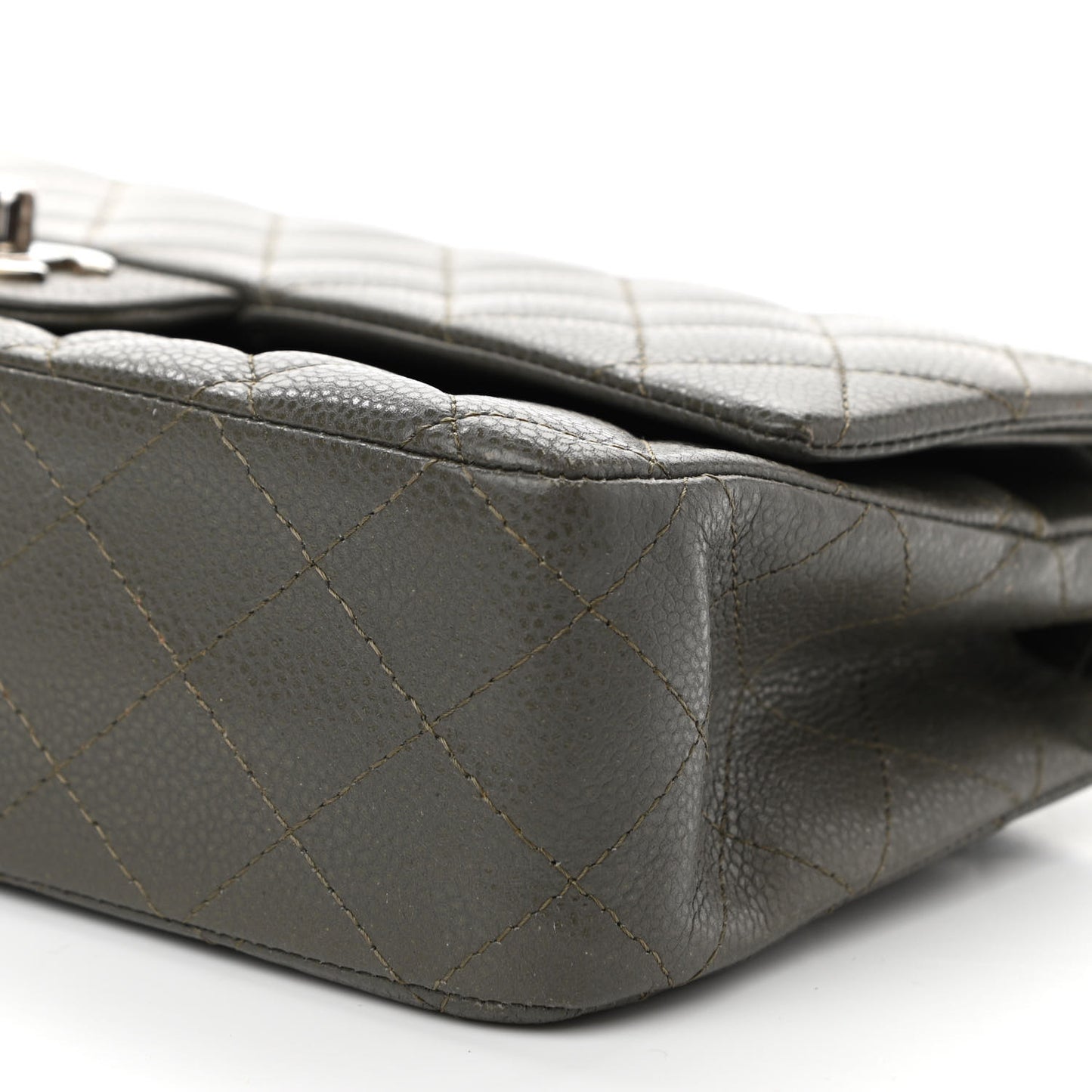 Caviar Quilted Medium Double Flap Dark Grey