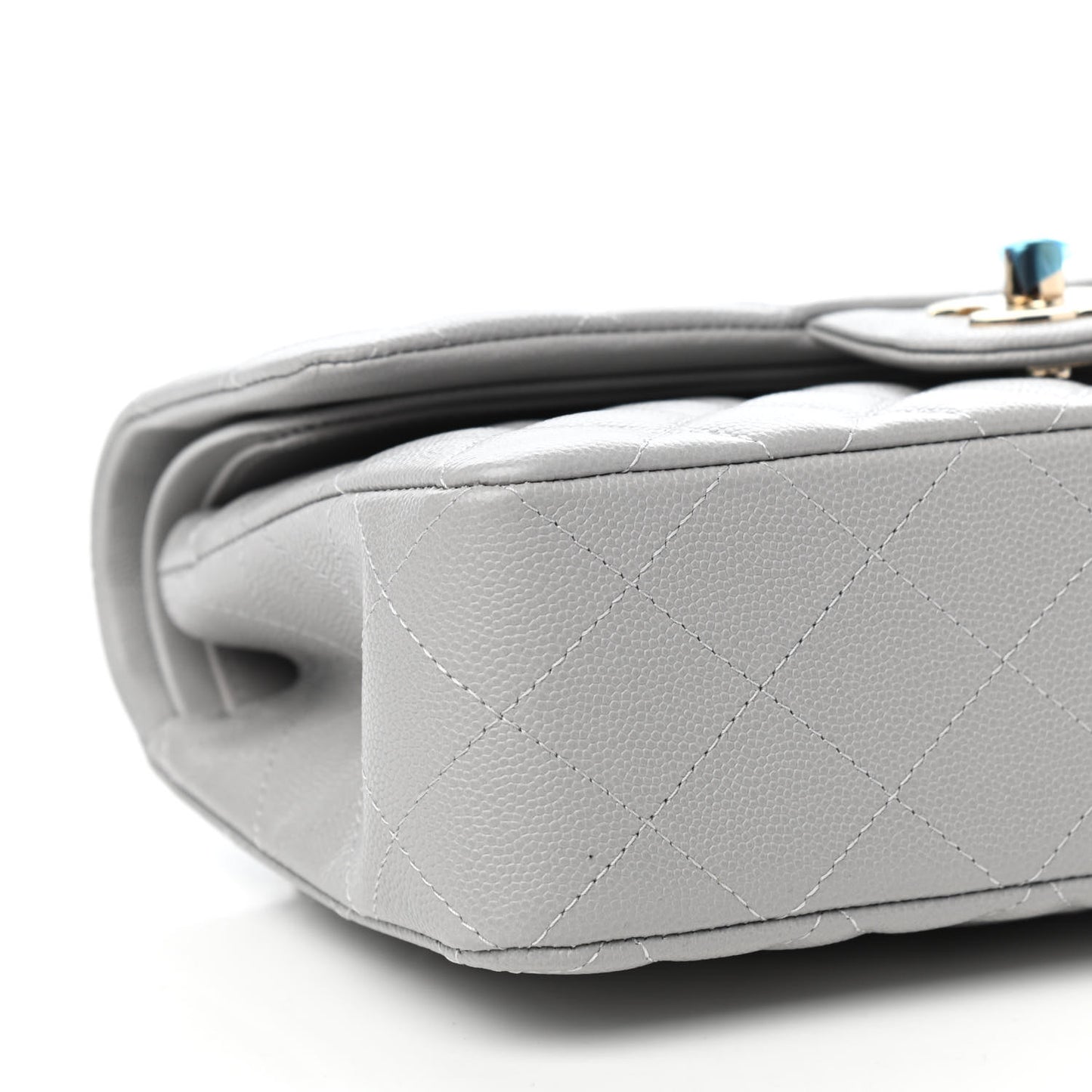 Caviar Quilted Small Double Flap Grey