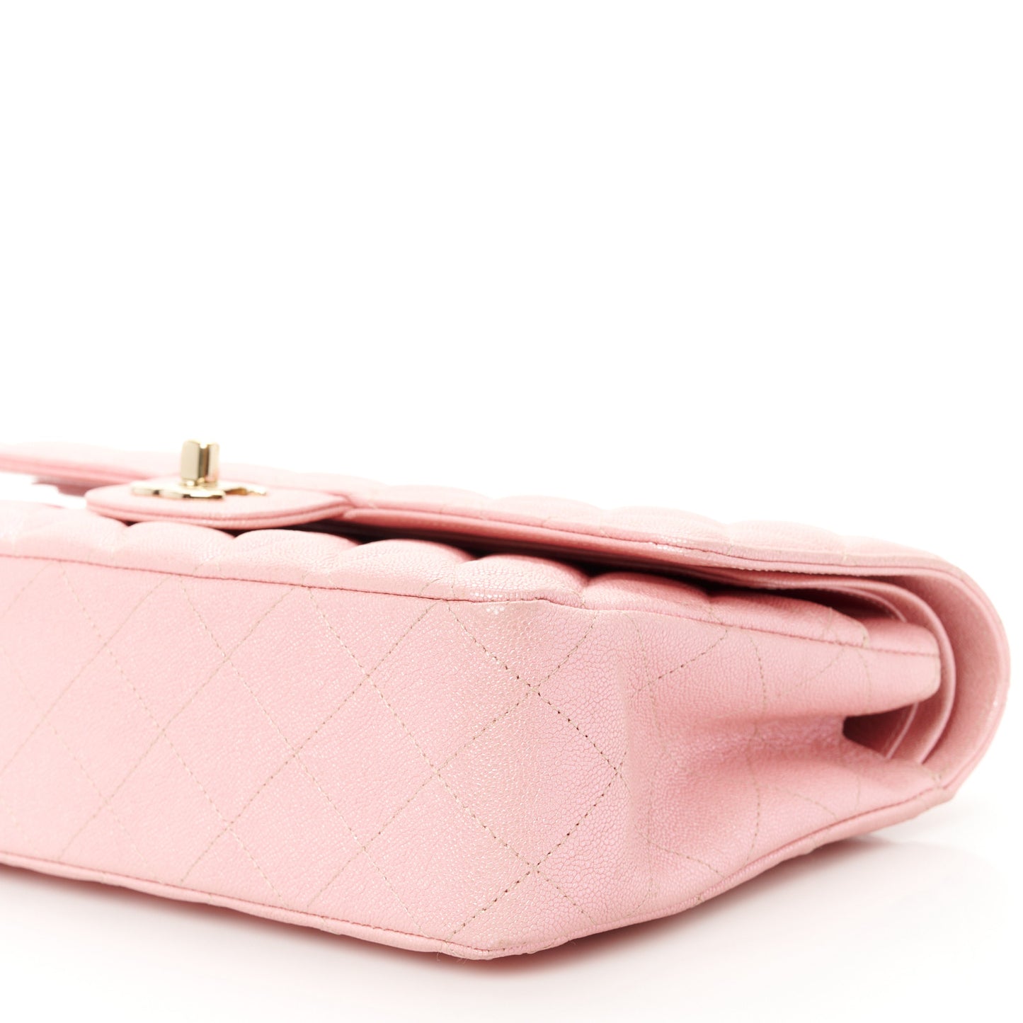 Iridescent Caviar Quilted Medium Double Flap Rose Pink