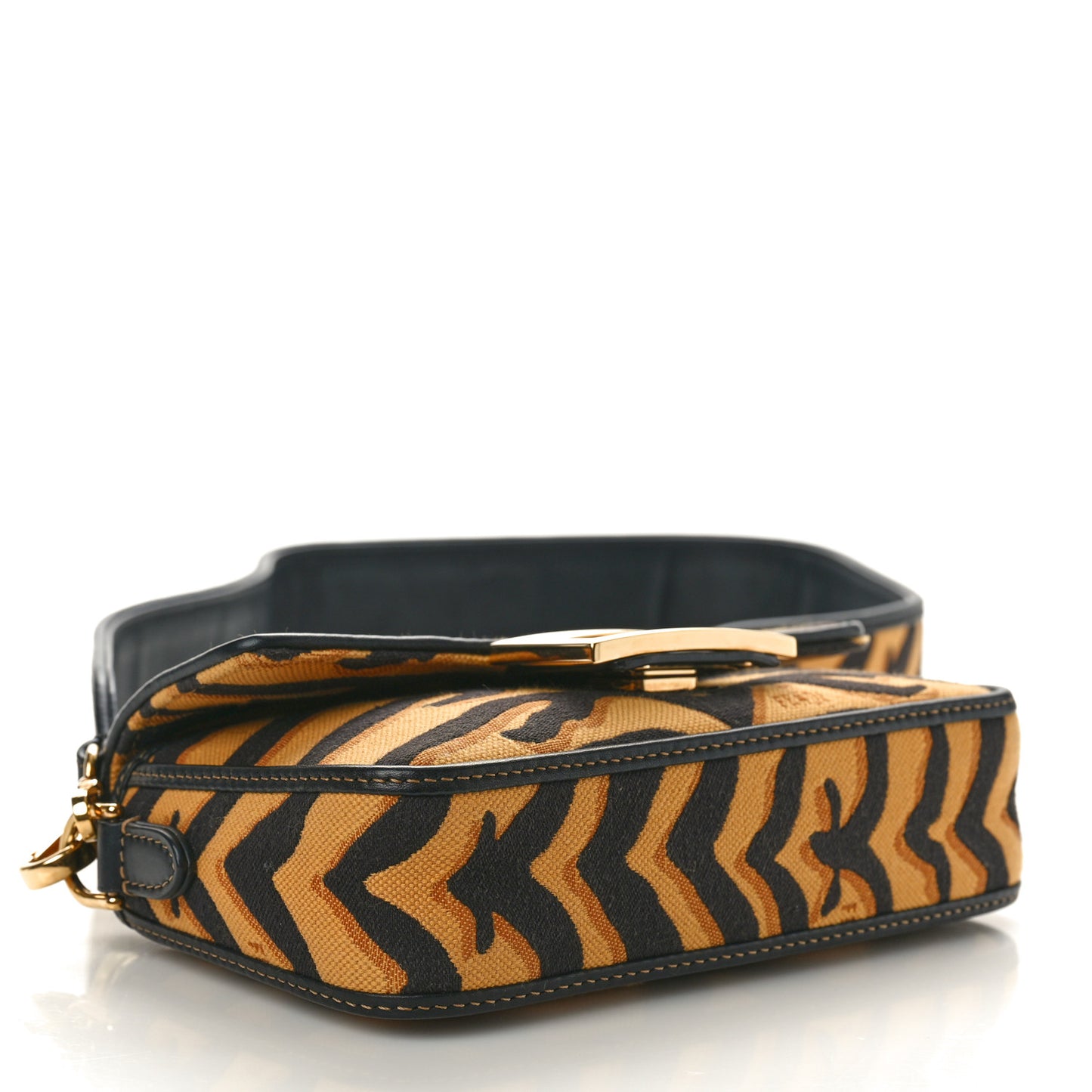 Canvas Chinese New Year Tiger Embroidered Mini Baguette Black Dark Yellow