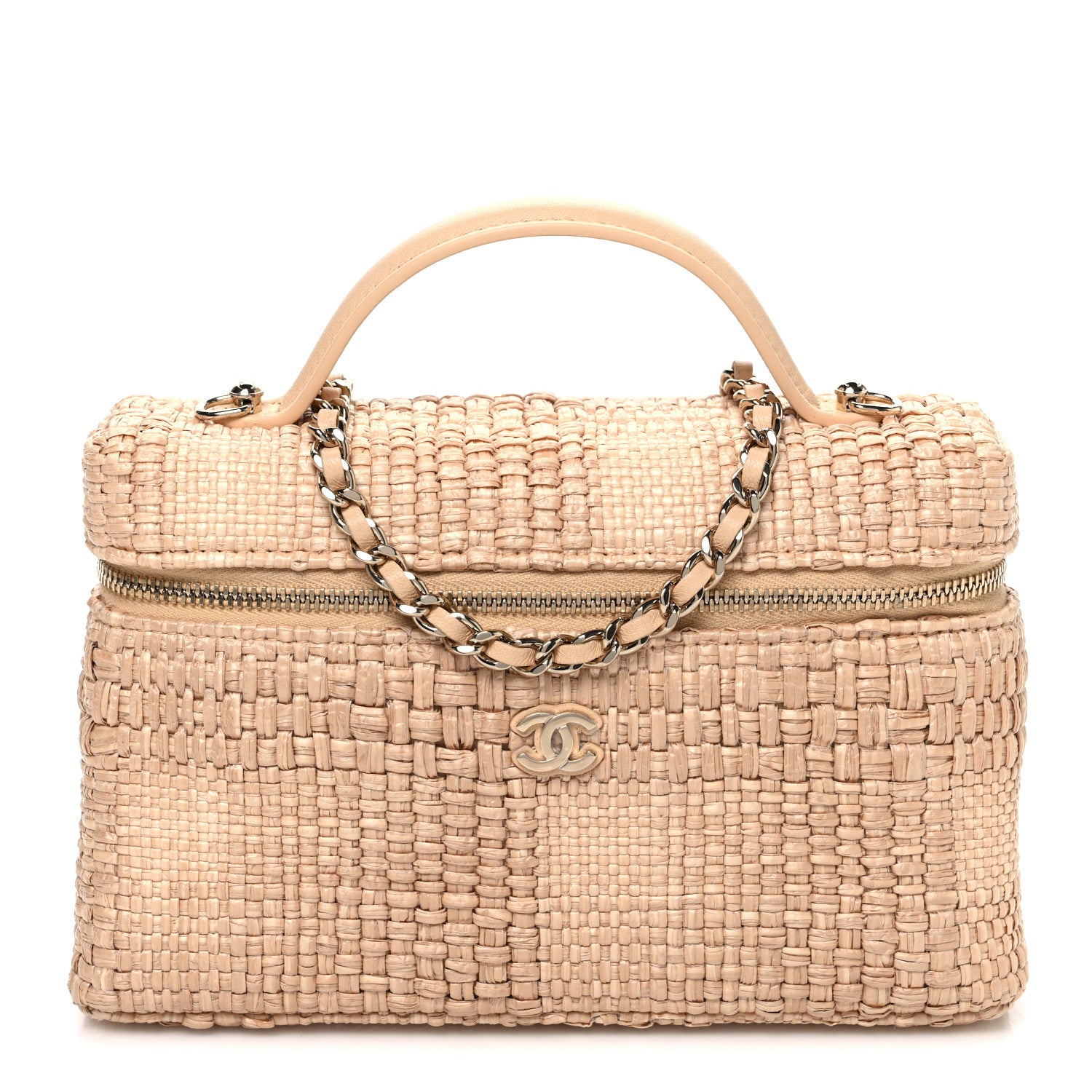 Chanel Braided Raffia Quilted Top Handle Slim Vanity Case With