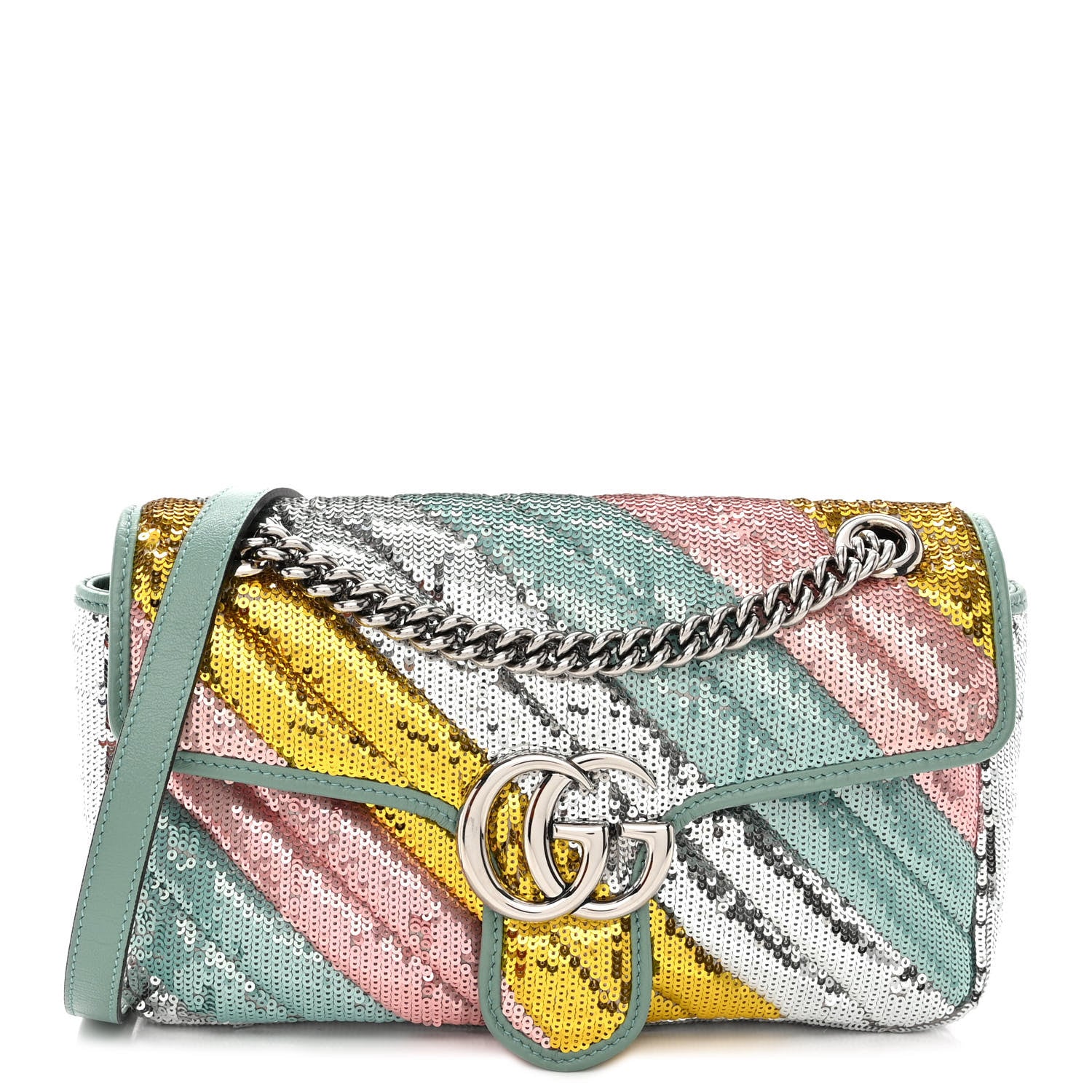 Gucci Sequin Satin Calfskin Matelasse Diagonal Small GG Marmont