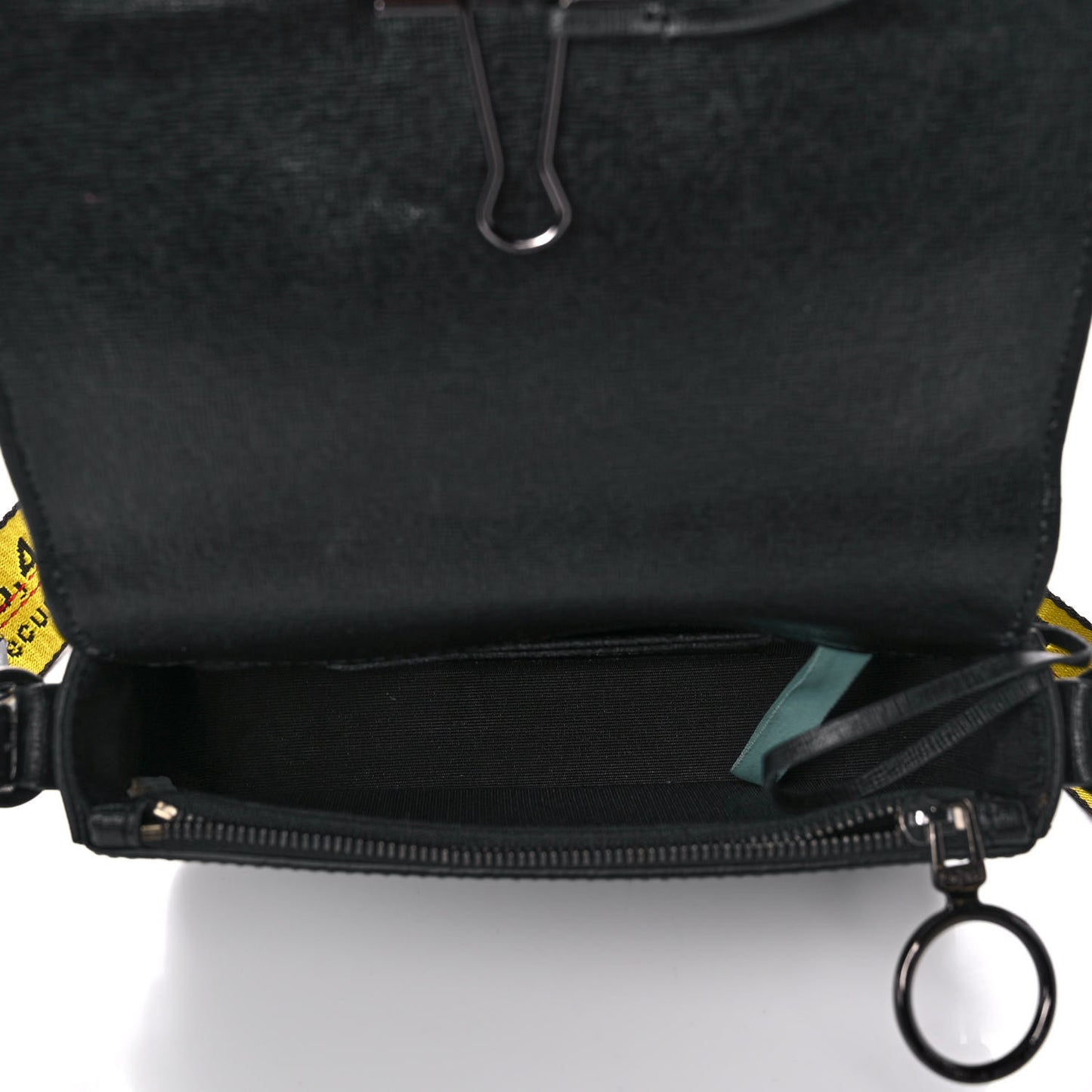 Saffiano Striped Mini Diag Binder Clip Bag Black White Yellow