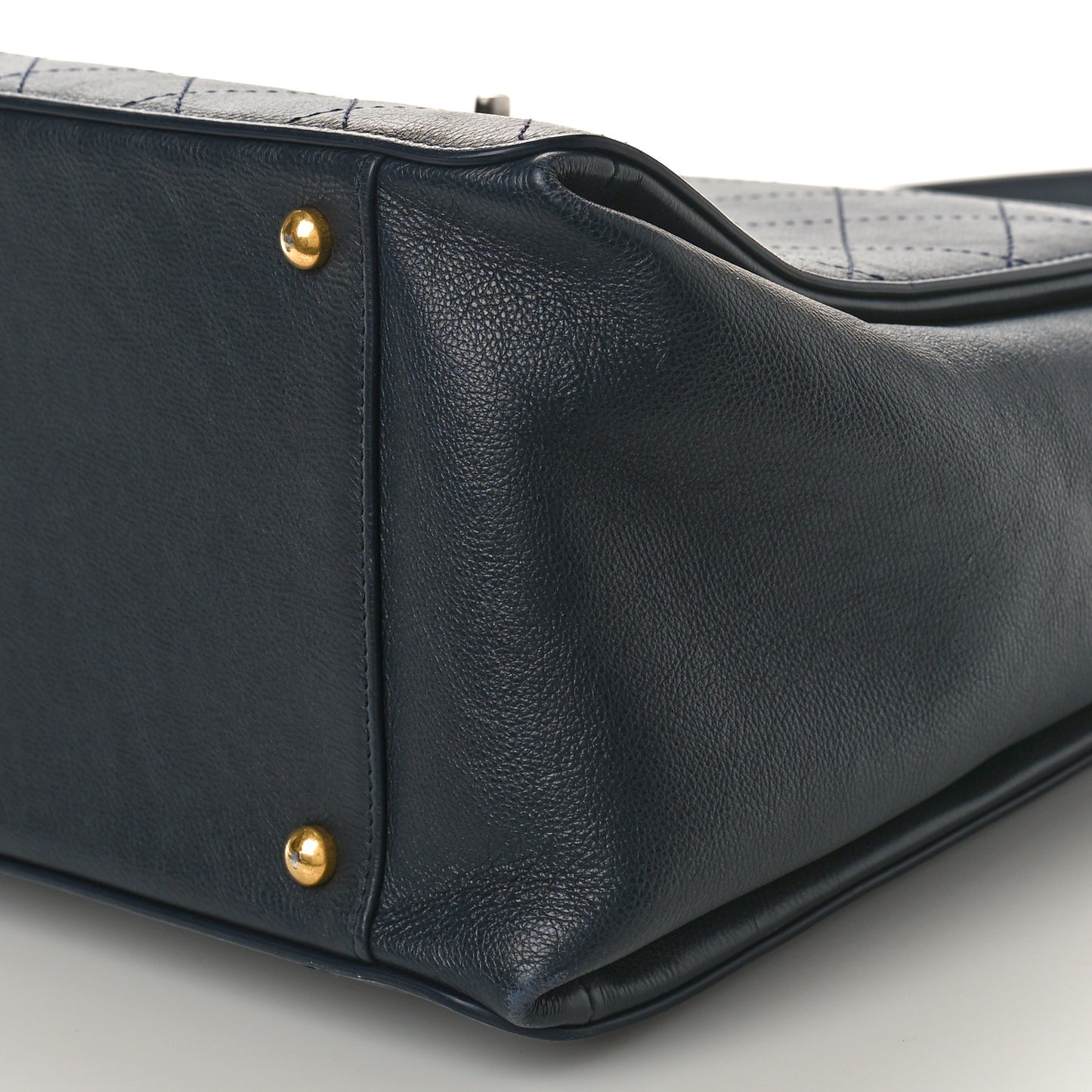 Calfskin Stitched Large Straight Lines Shopping Tote Navy