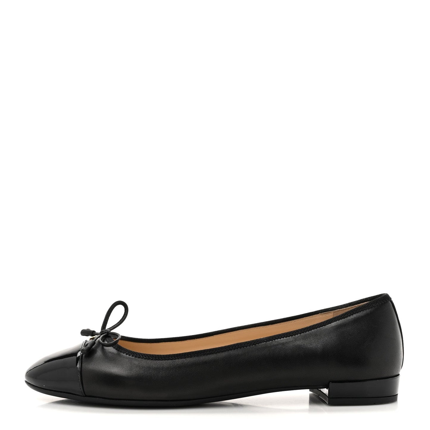 Nappa Vernice Cap Toe Logo Bow Ballerina Flats 40 Black