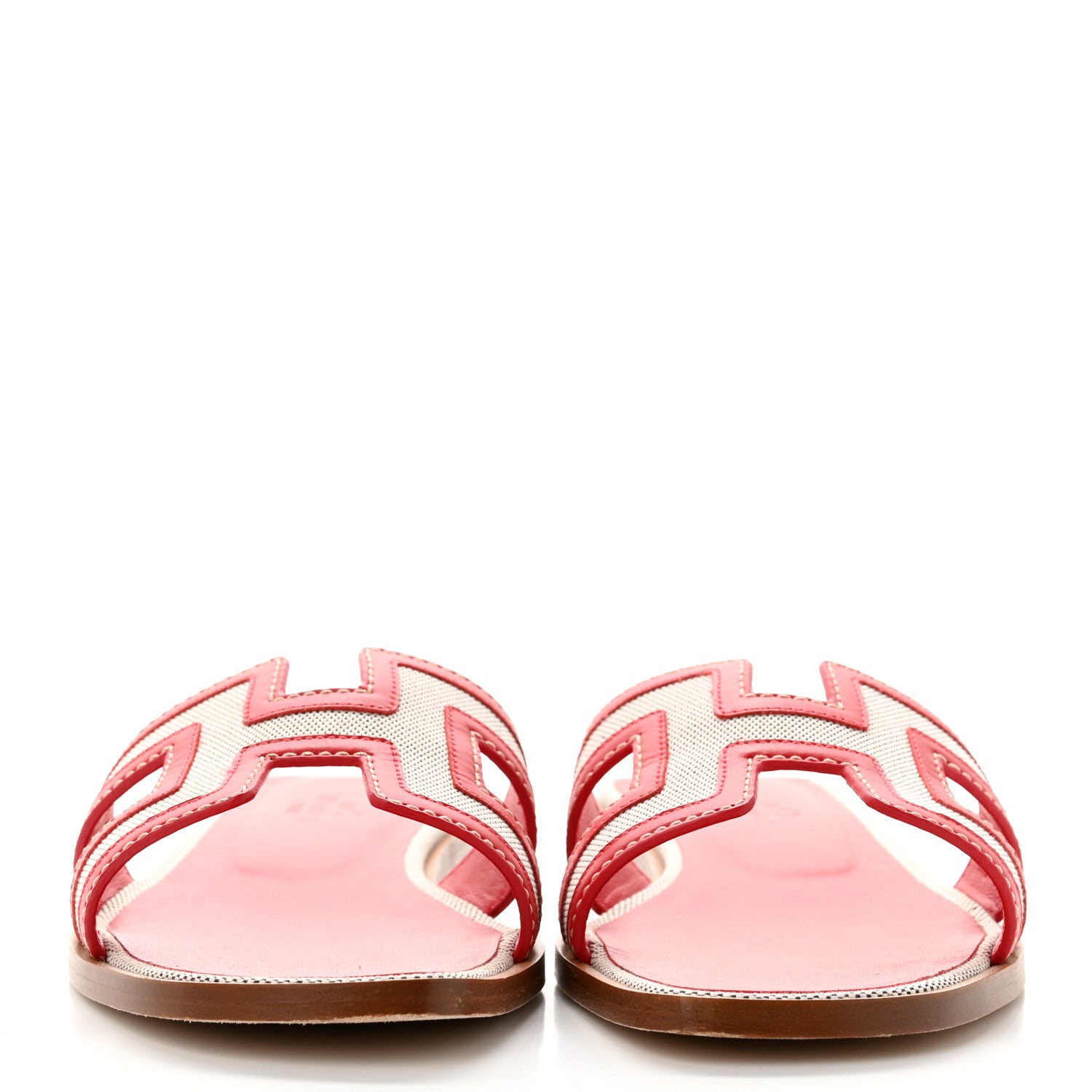 Hermes Canvas Calfskin Oran Sandals 37 Prunoir Rouge A Levre 2 of 7