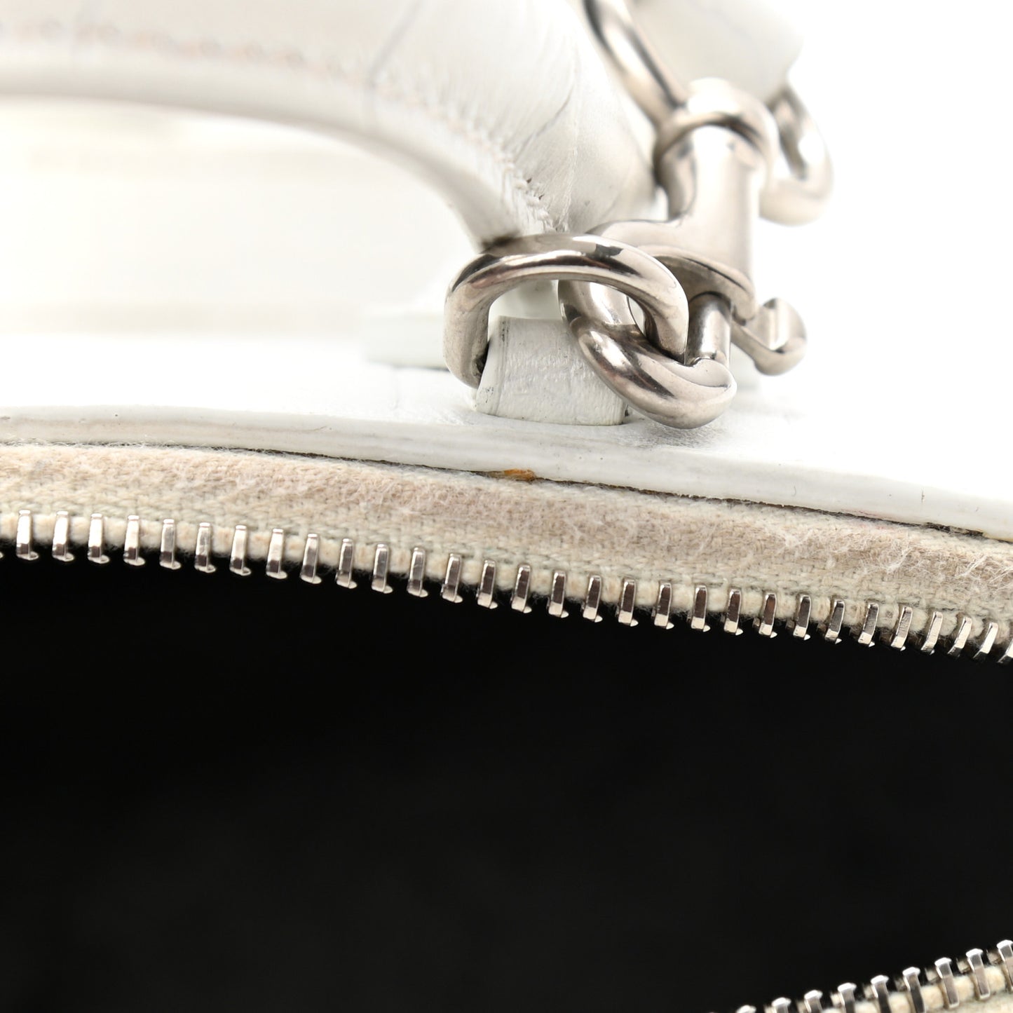 Calfskin Crocodile Embossed XXS Ville Top Handle Bag White Black