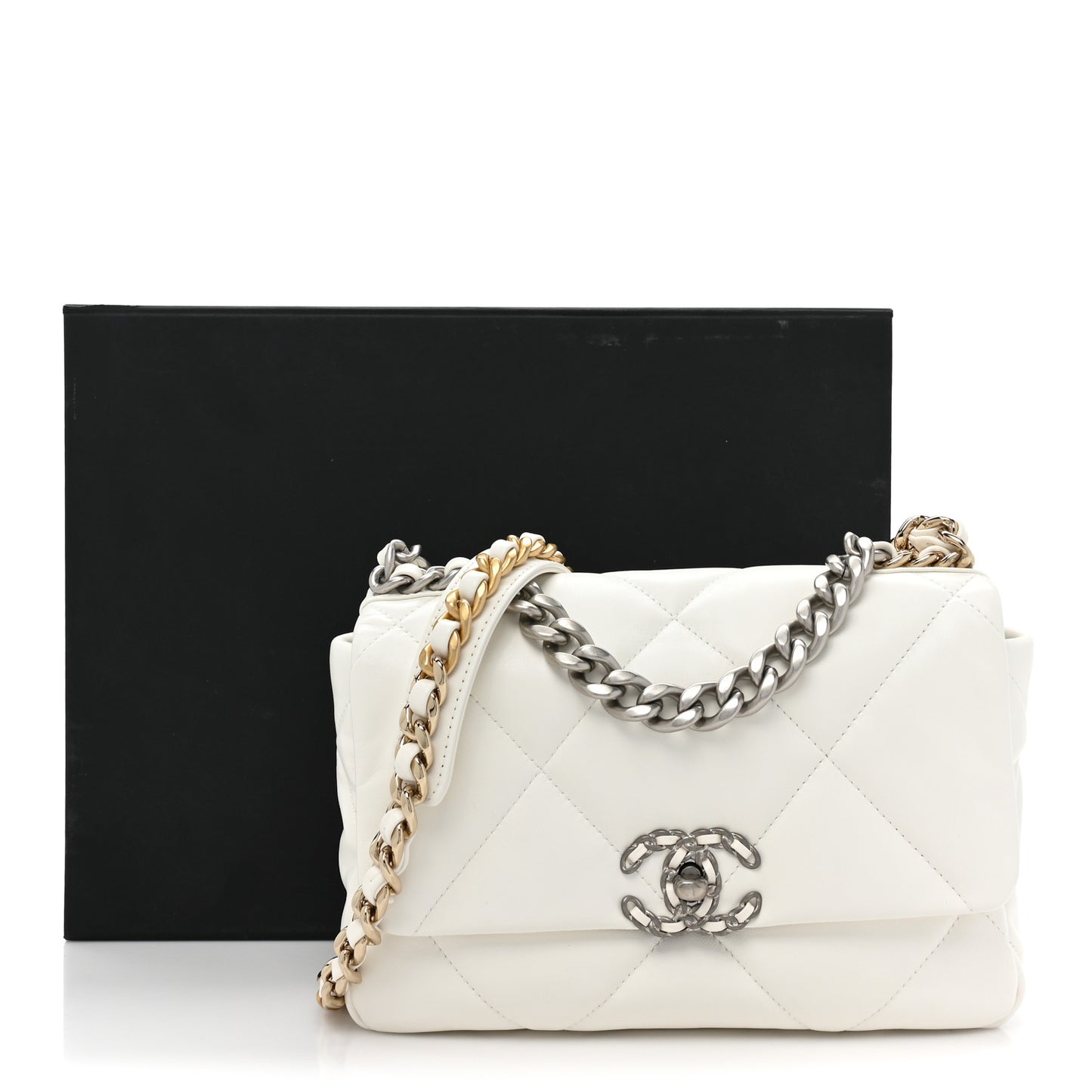 Lambskin Quilted Medium Chanel 19 Flap White