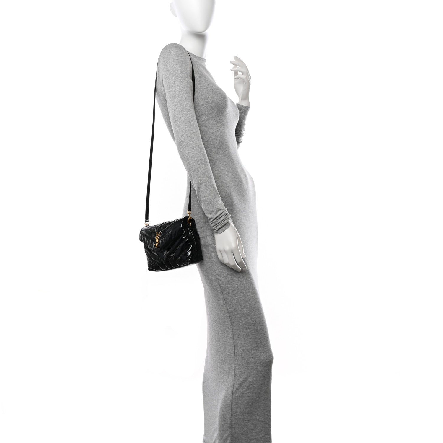 Saint Laurent Patent Y Quilted Monogram Toy Loulou Crossbody Bag Black 2 of 18