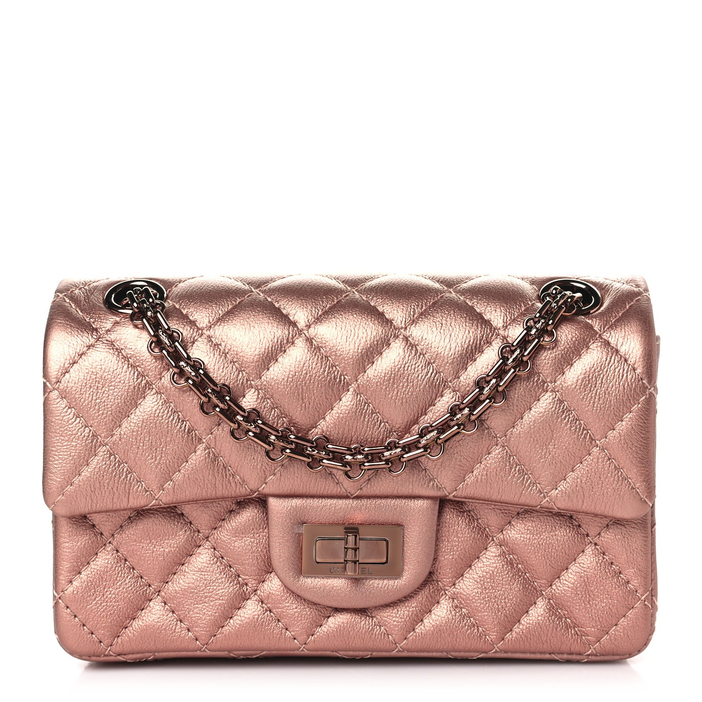 Metallic Grained Calfskin Quilted 2.55 Reissue Mini Flap Copper Pink