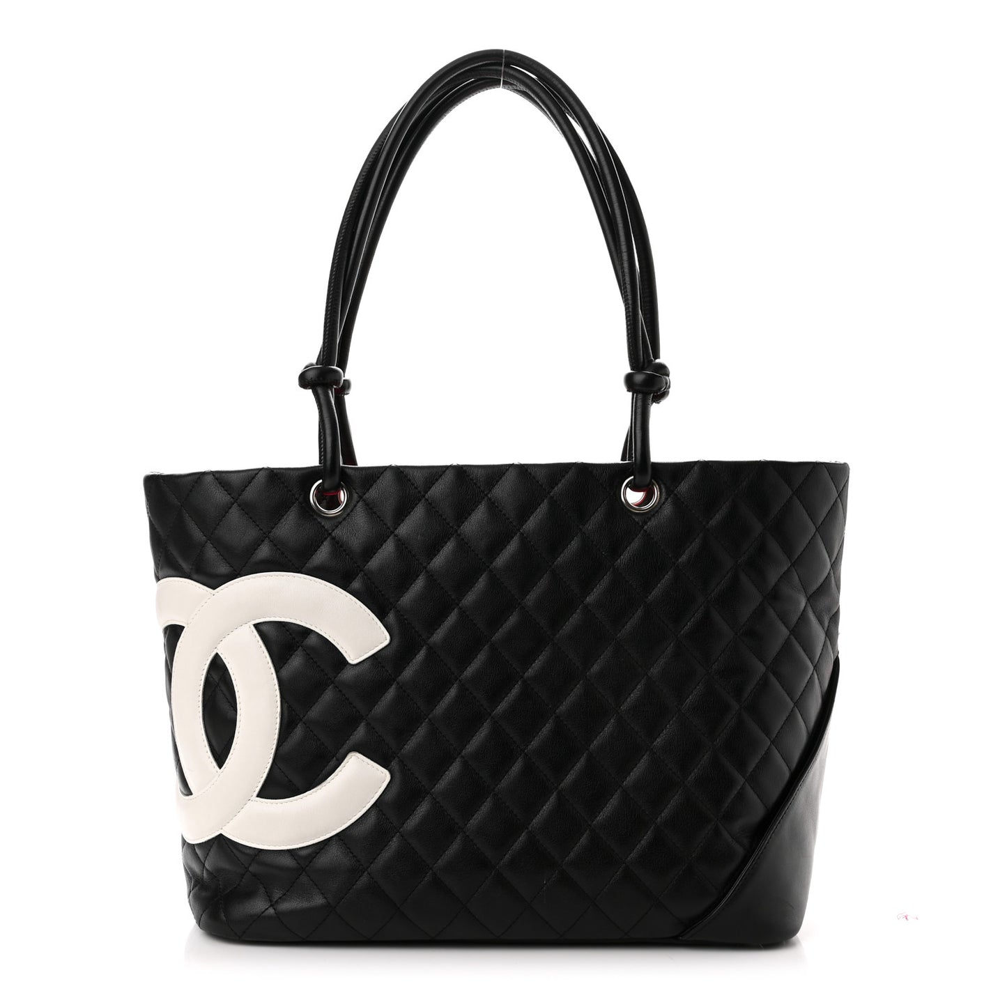 Calfskin Quilted Large Cambon Tote Black White