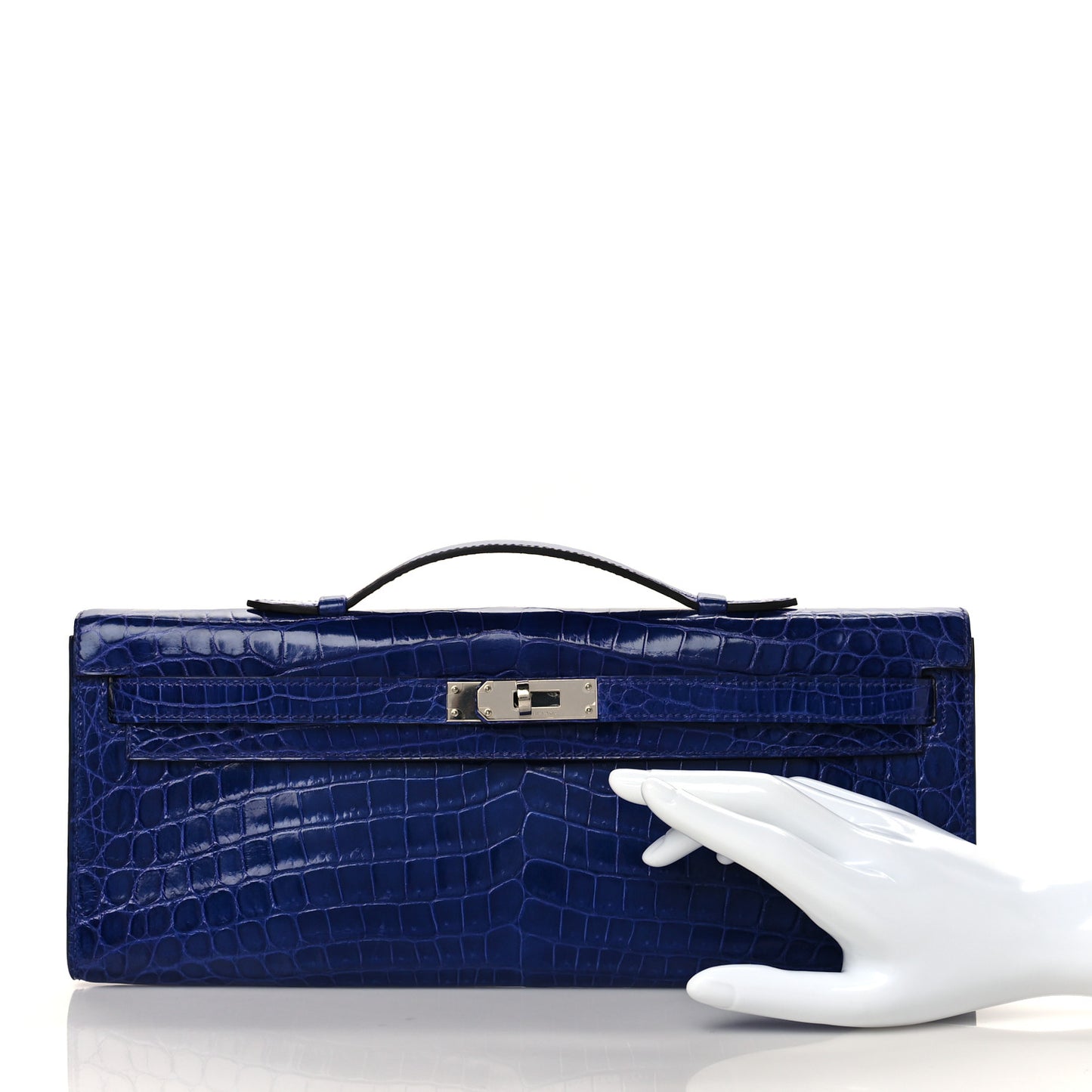 Shiny Niloticus Crocodile Kelly Cut Pochette Bleu Electrique