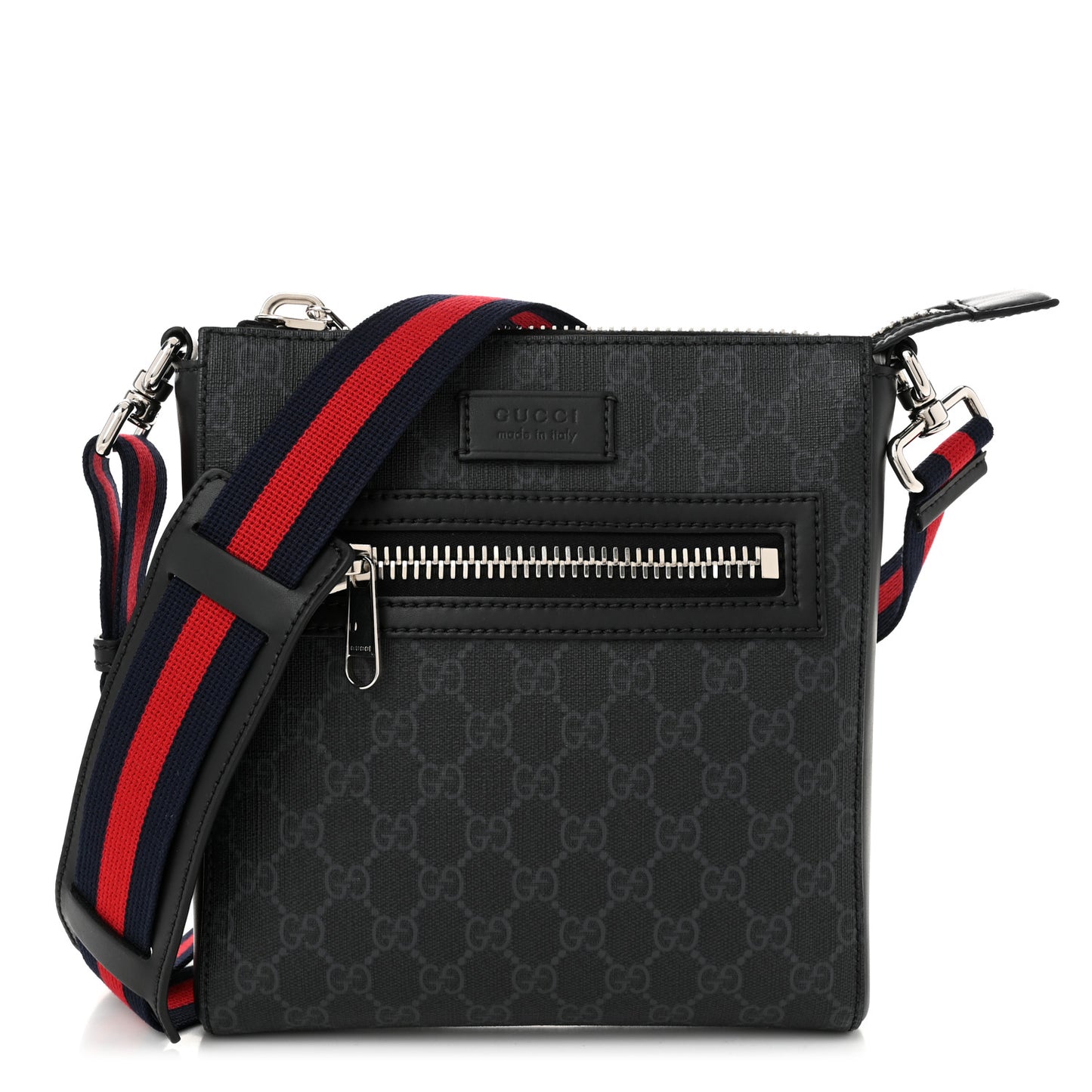 GG Supreme Monogram Web Small Flat Messenger Bag Black Grey