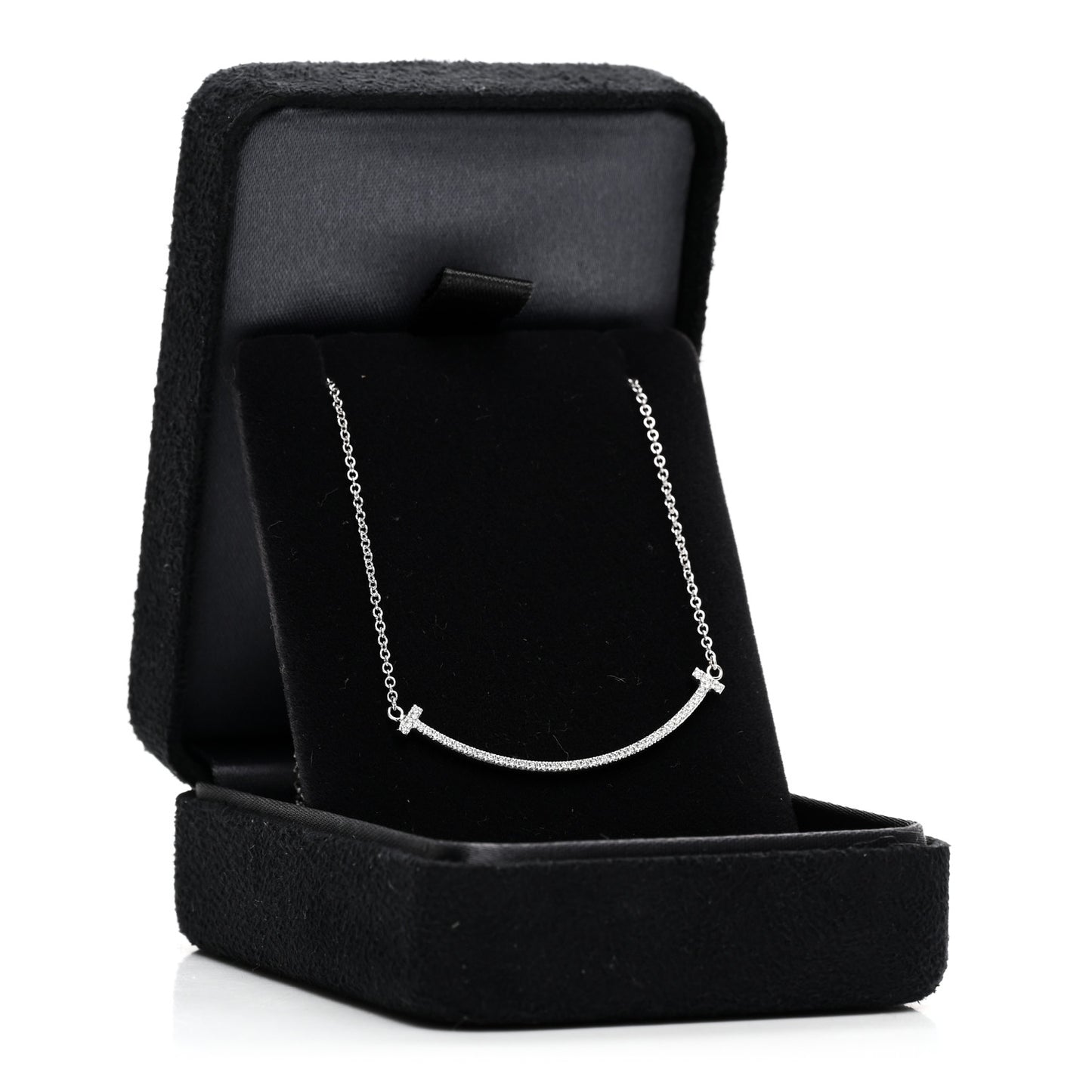 18K White Gold Diamond Small T Smile Pendant Necklace