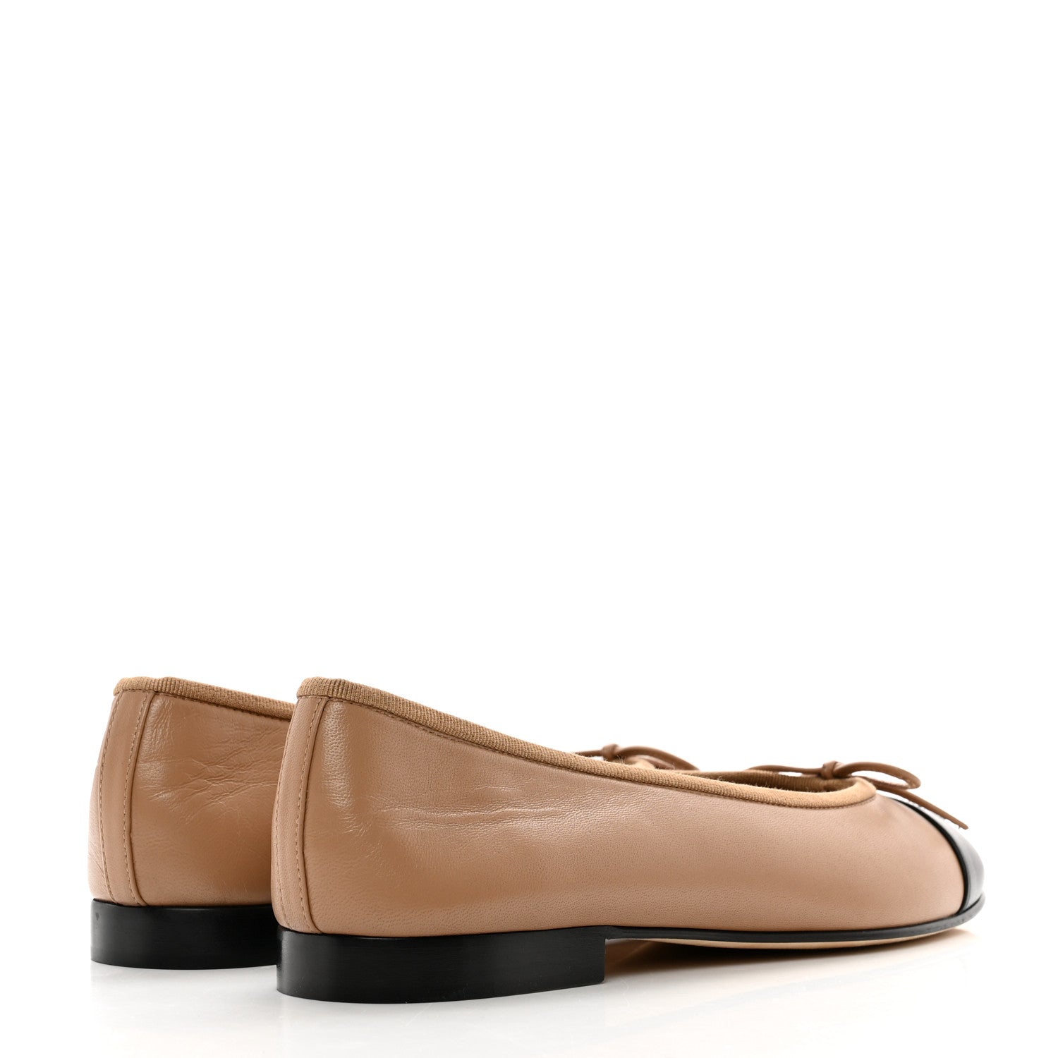 Chanel Lambskin Cap Toe CC Ballerina Flats 38 Beige Black 4 of 9