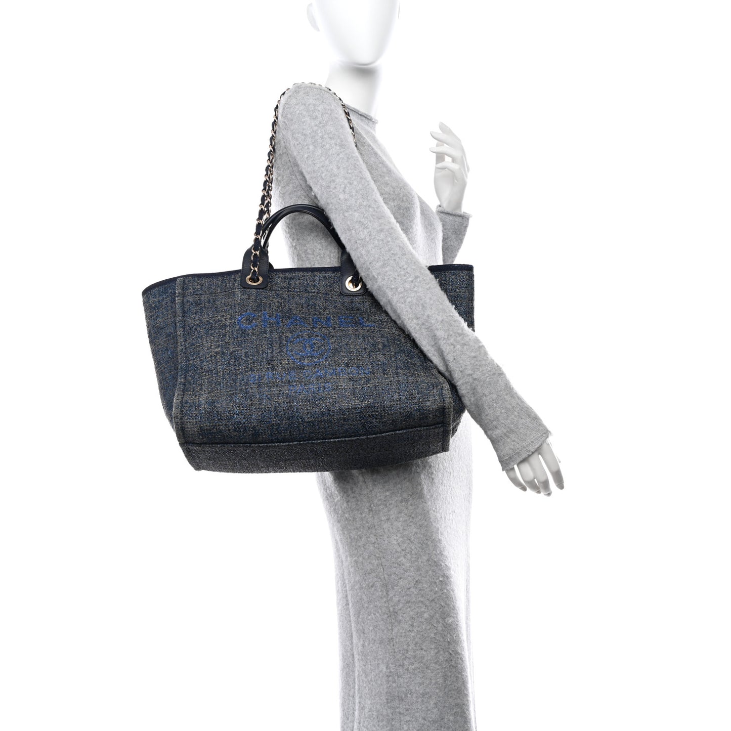 Lurex Canvas Medium Deauville Tote Navy Blue