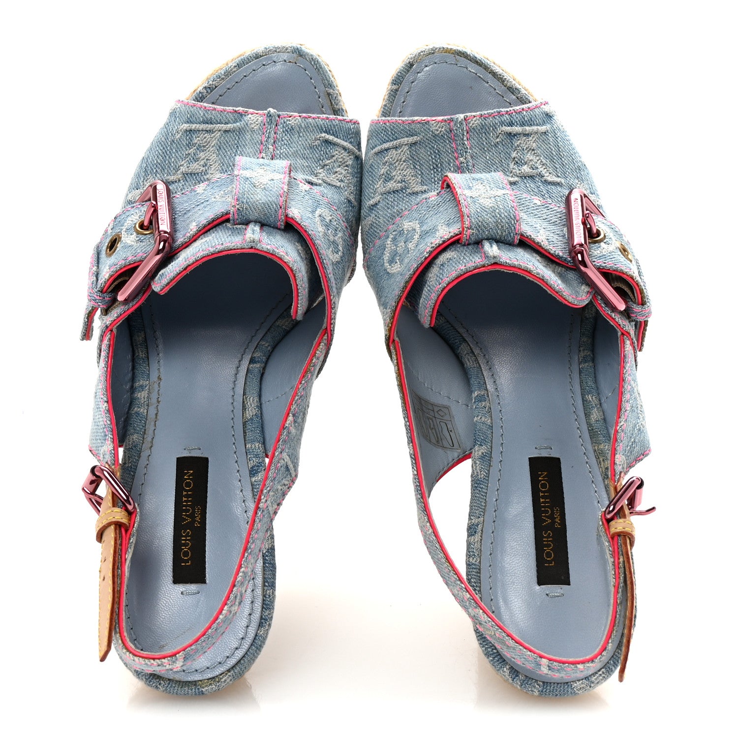Louis Vuitton Denim Monogram Espadrille Wedge Sandals 38 Blue 2 of 9