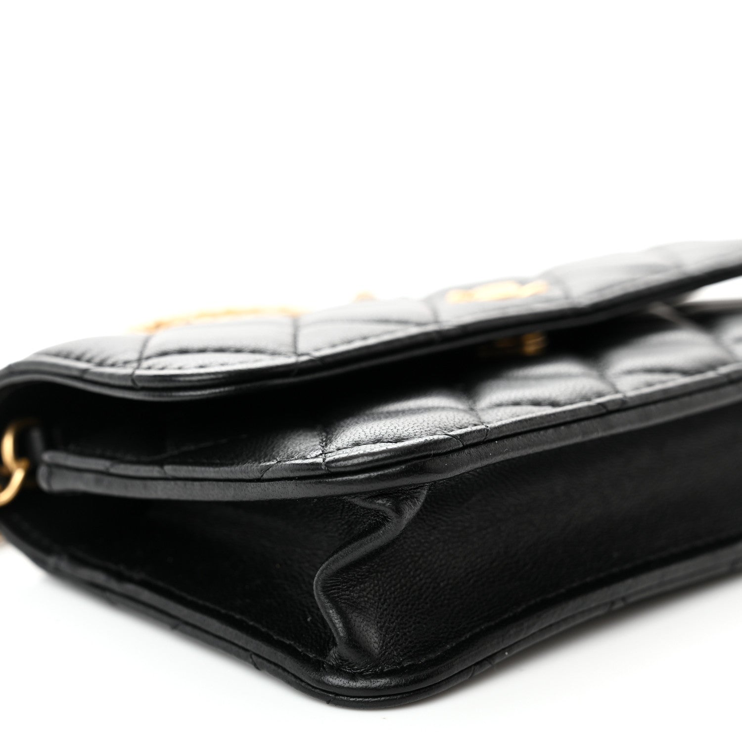 Chanel Lambskin Pearl Crush Quilted Flap Phone Holder With Chain Black 10 of 13