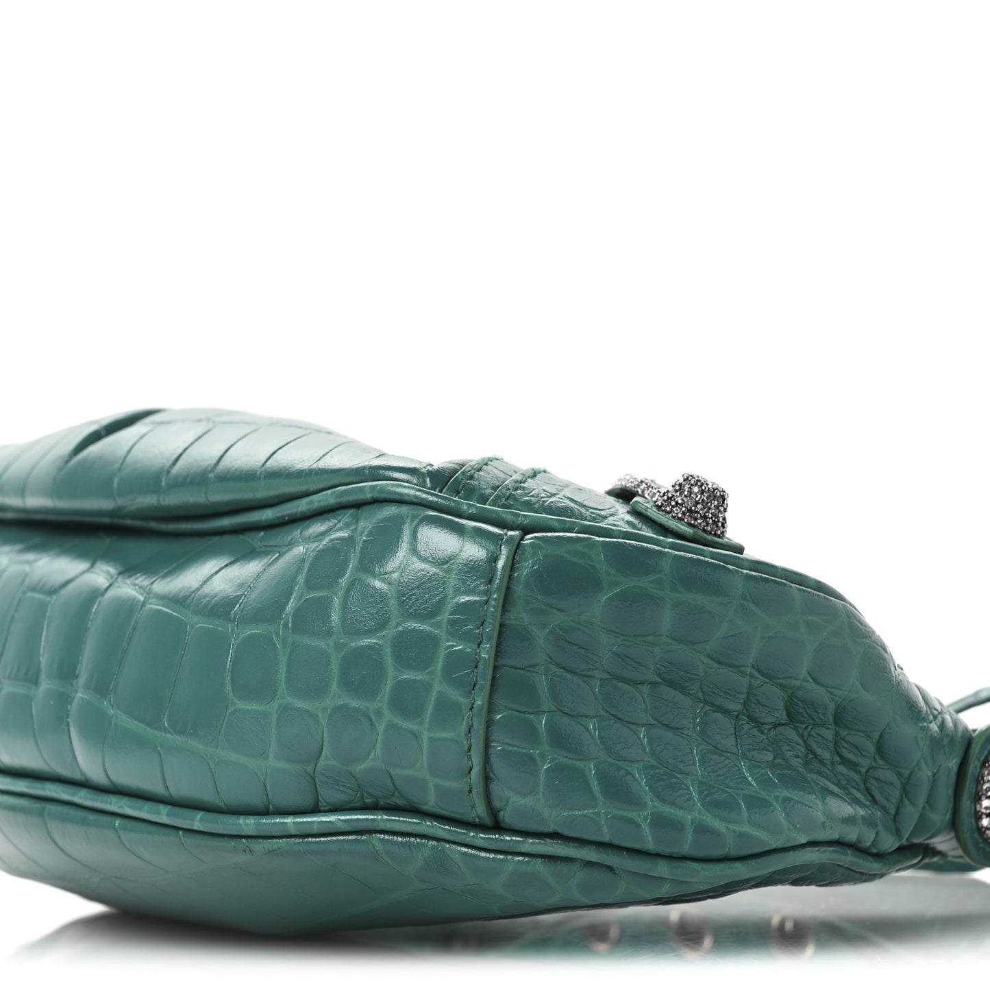 Extra Supple Calfskin Crystal Crocodile Embossed Le Cagole Shoulder Bag XS Jade