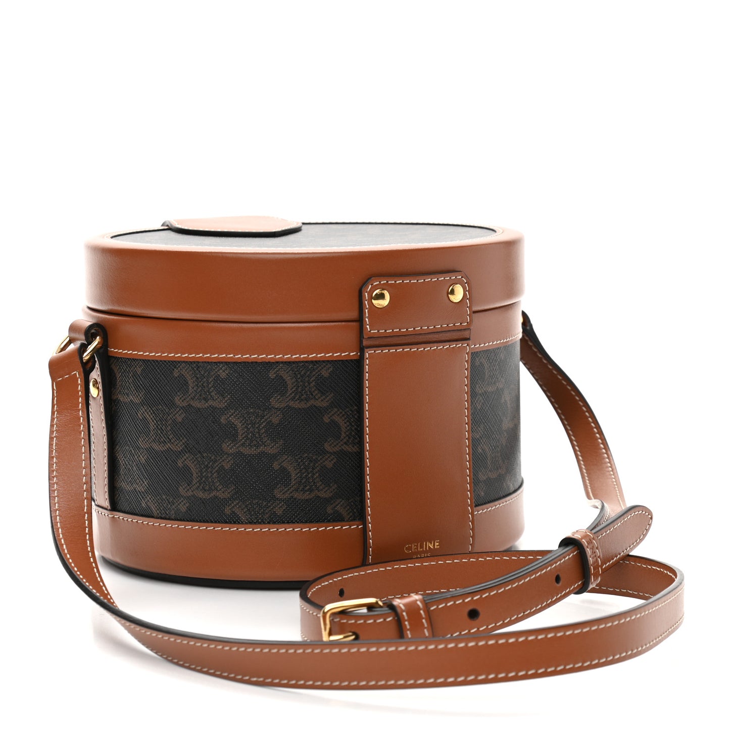 Calfskin Triomphe Canvas Medium Tambour Bag Tan