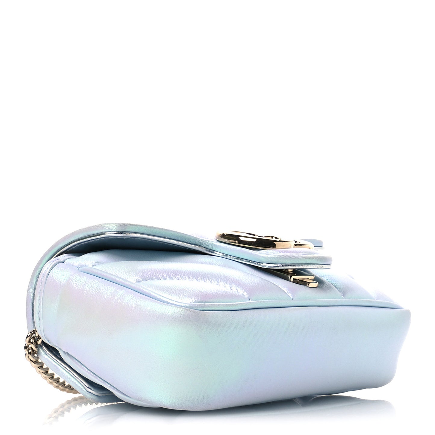 Iridescent Nappa Chevron Matelasse Small GG Marmont Shoulder Bag Iridescent Snow Light Blue