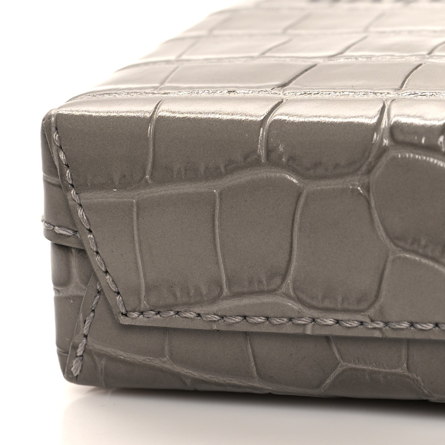 Calfskin Crocodile Embossed Logo Shopping Phone Holder Bag Steel Grey