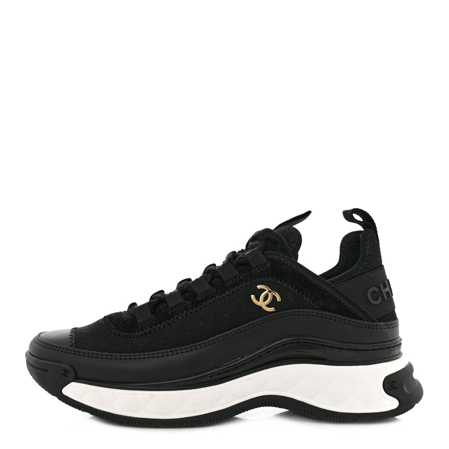 Velvet Calfskin Mixed Fibers CC Sneakers 35.5 Black
