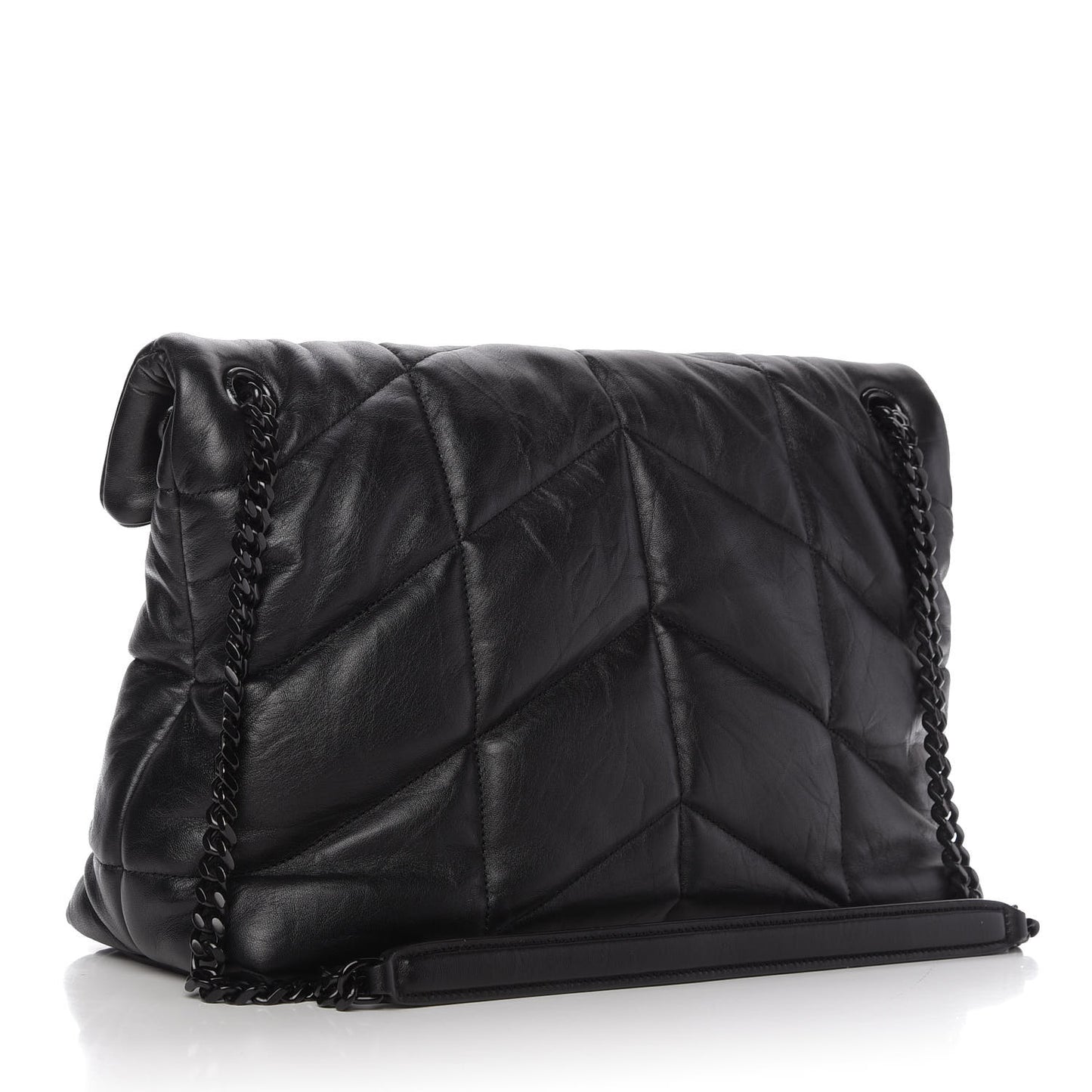 Lambskin Quilted Medium Loulou Puffer Monogram Chain Satchel Black