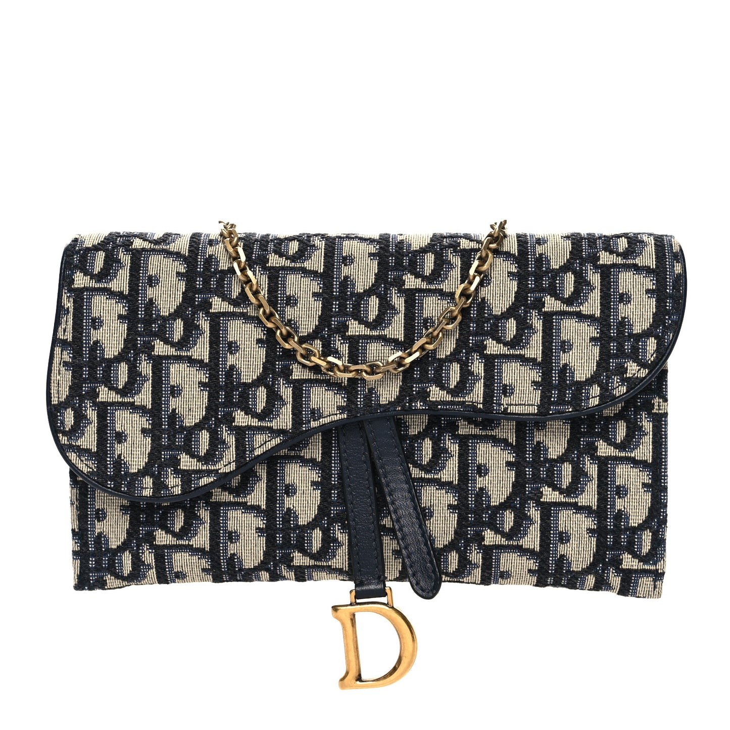 Oblique Saddle Chain Long Wallet Blue