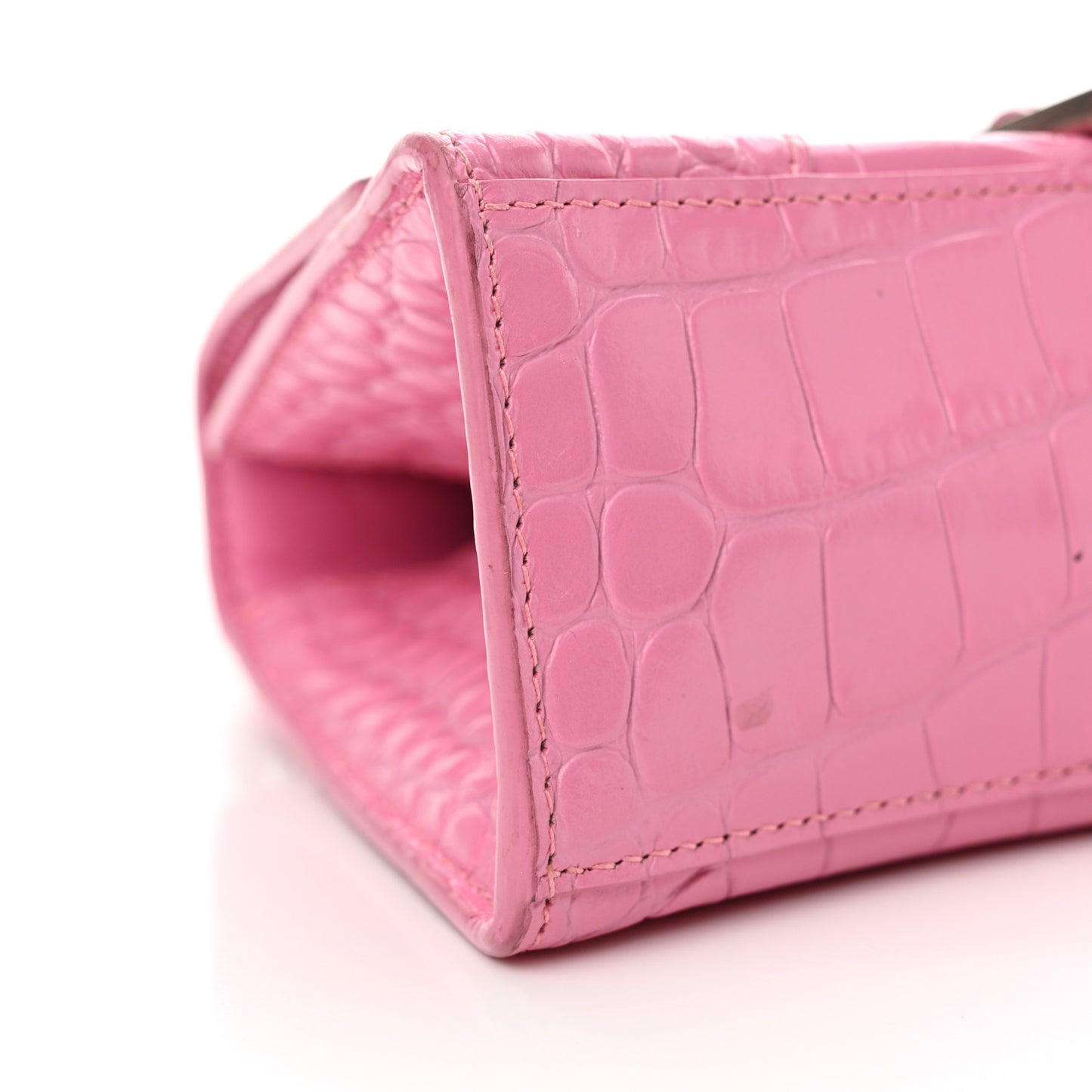 Shiny Calfskin Crocodile Embossed Hourglass Top Handle Bag XS Baby Pink