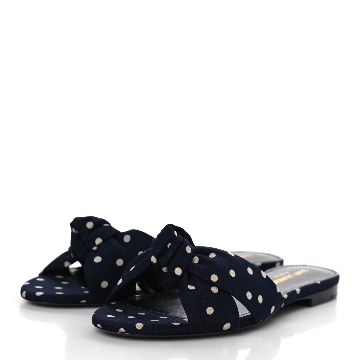 Saint Laurent Canvas Polka Dot Bianca Slide Sandals 36 Blue 3 of 9