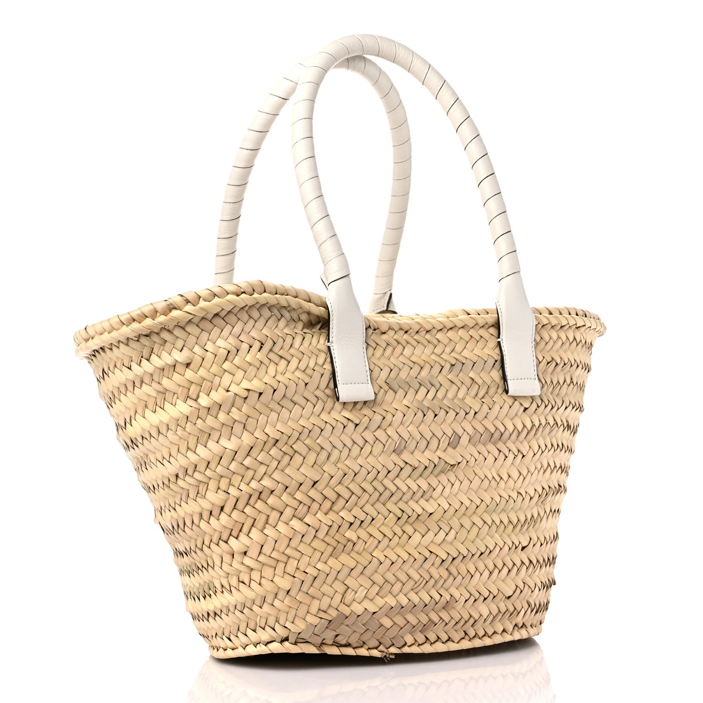 Raffia Grain Calfskin Medium Marcie Basket White