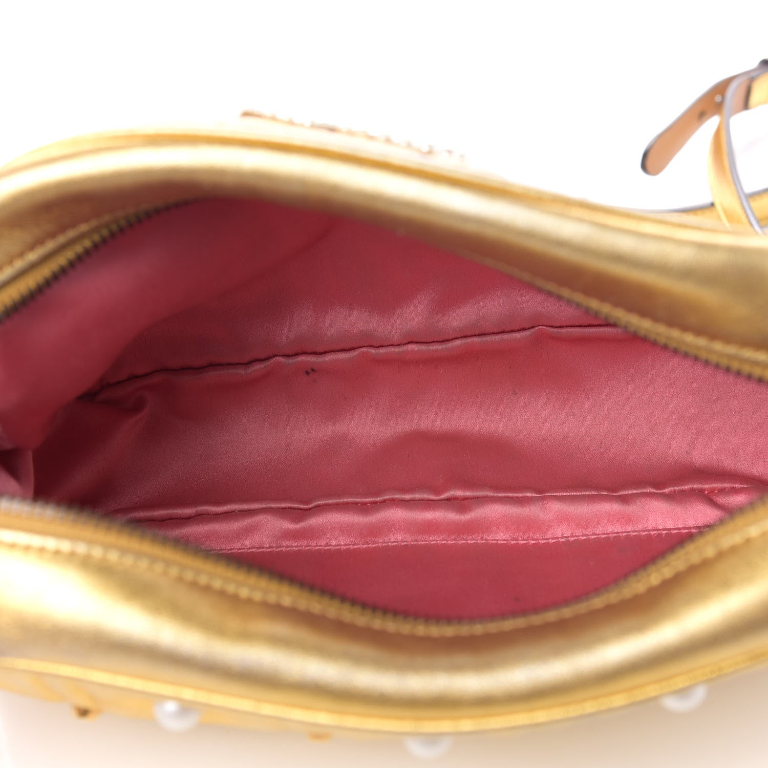 Gucci Metallic Calfskin Matelasse Studded Small Pearly GG Marmont Chain Shoulder Bag Gold 5 of 12