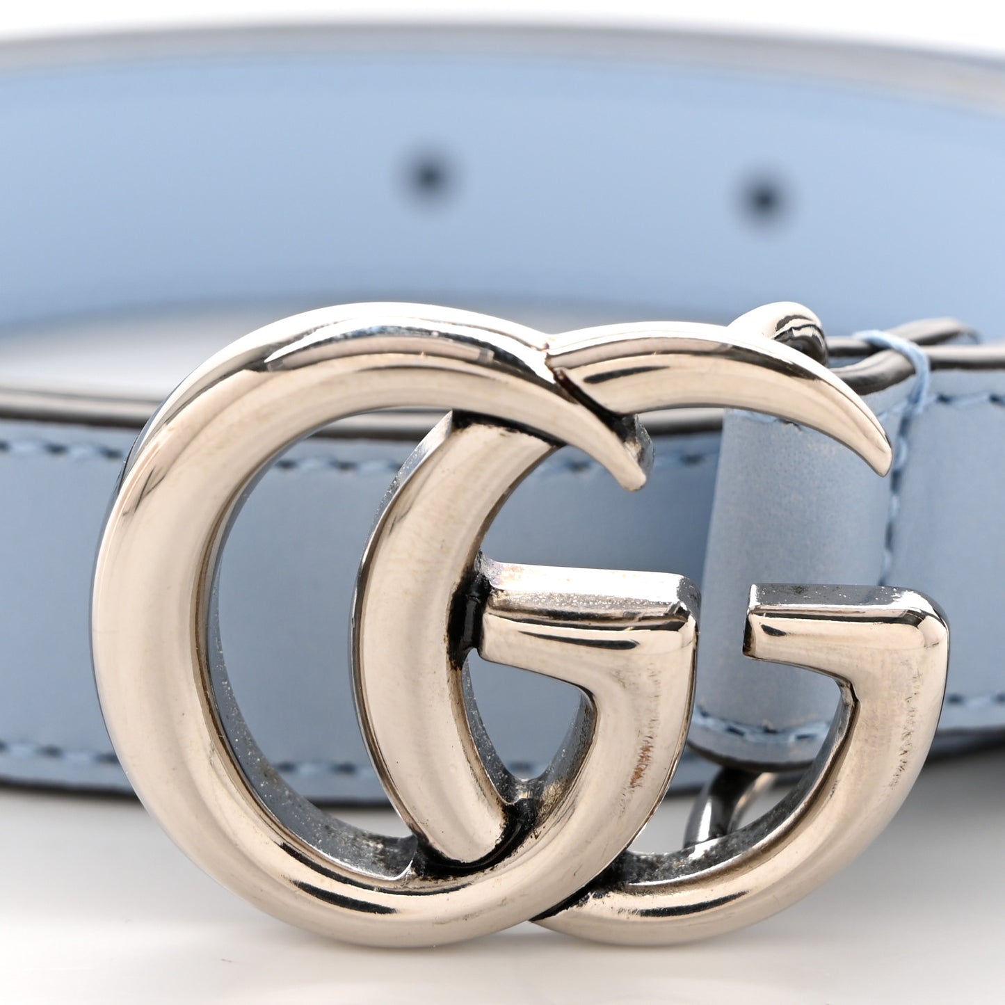 Moon Calfskin Palladium Double G 20mm Belt 85 34 Porcelain Light Blue